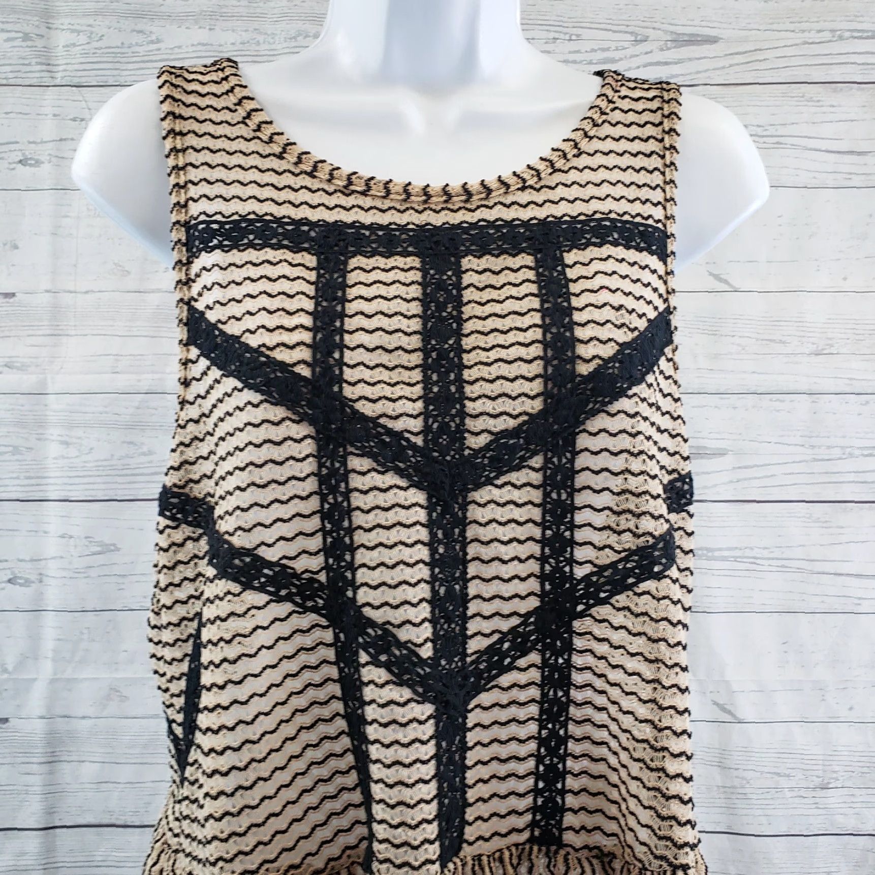 Free People Free People Womens Tank Top Sz S Lace Brown Black Striped Sleeveless Polyester Blend Velvet Lace Vintage No Size S / US 4 / IT 40 - 2 Thumbnail