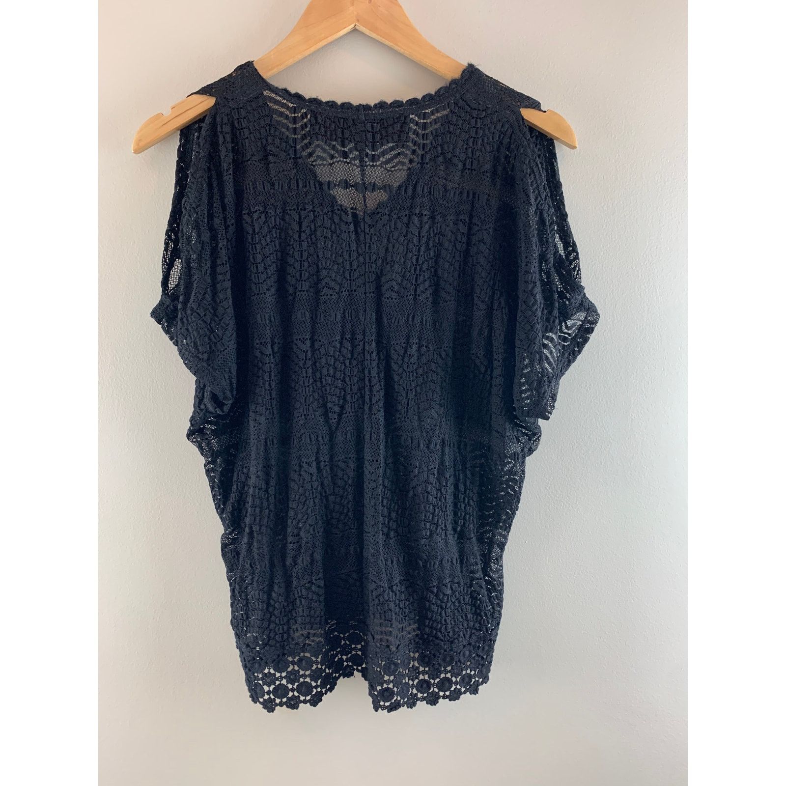 Anthropologie Leyendecker Black Lace Cold Shoulder Blouse Shirt Top 0 XS Size XS / US 0-2 / IT 36-38 - 2 Thumbnail