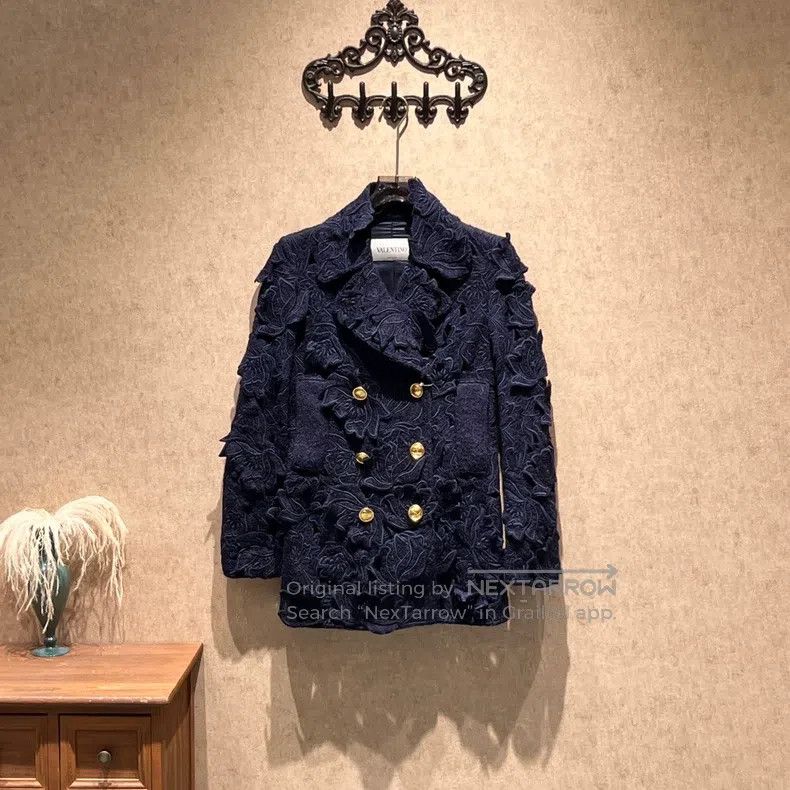Valentino Valentino Dark blue embroidered floral double-breasted coa Size XS / US 0-2 / IT 36-38 - 1 Thumbnail