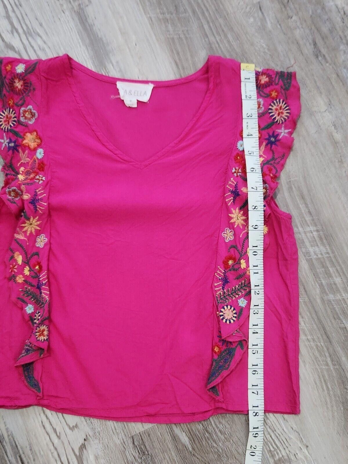 Ellesse Isa And Ella Top Medium Pink Floral Embroidered Boho Viscose Size M / US 6-8 / IT 42-44 - 4 Thumbnail