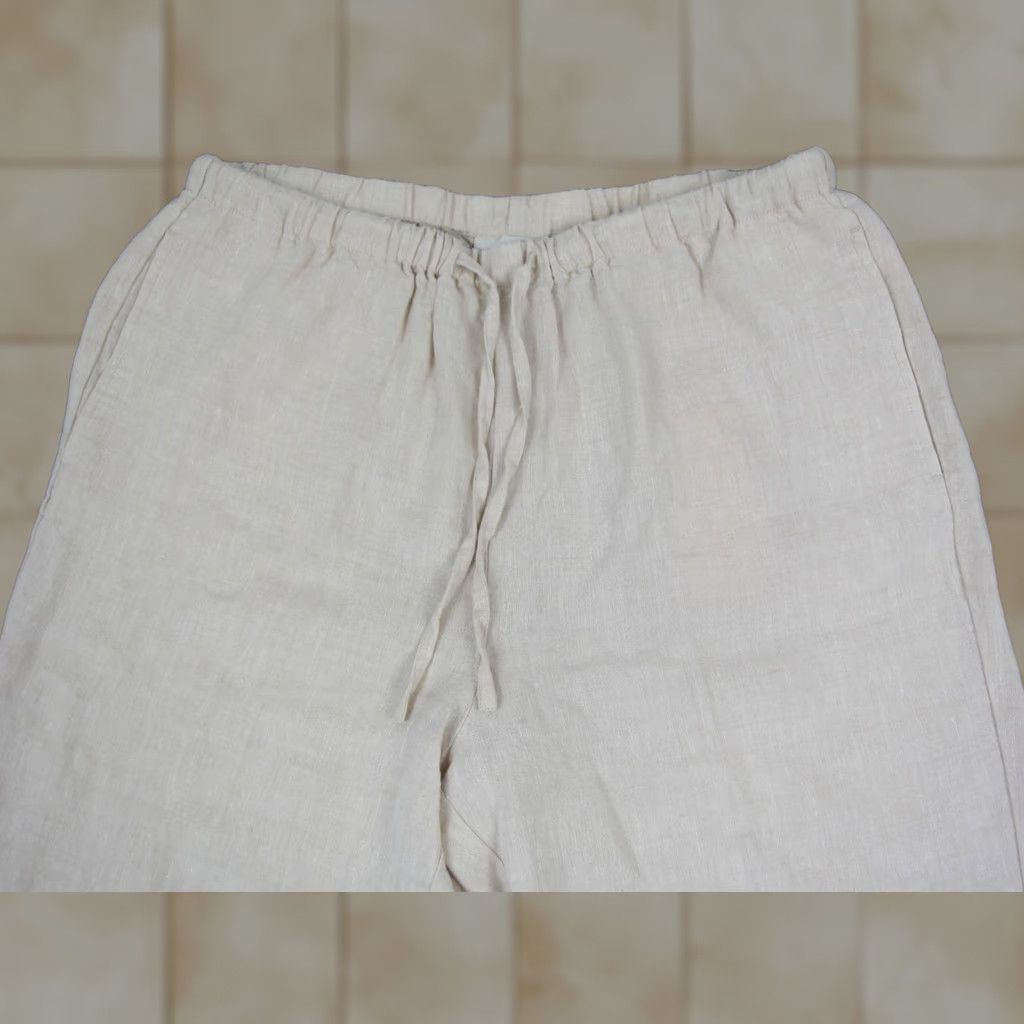Orvis Orvis Pants Womens Large Creme 100% Linen Pull On Drawstring Lounge Beach Crop Linen Wide-Leg Casual Beach City Womens Size 36" / US 14 / IT 50 - 1 Thumbnail