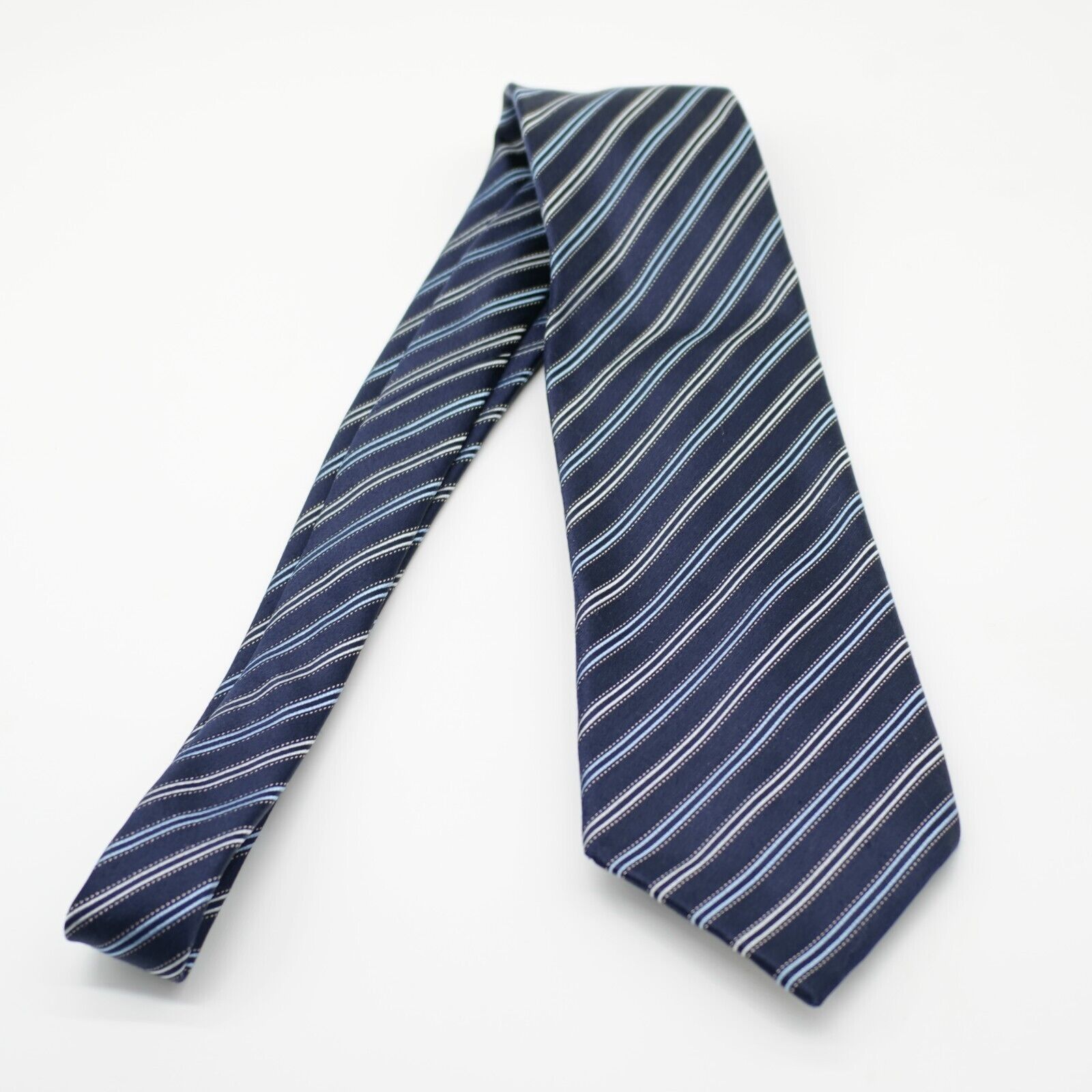 Calvin Klein Calvin Klein Blue Striped Woven Silk Tie Size ONE SIZE - 7 Thumbnail