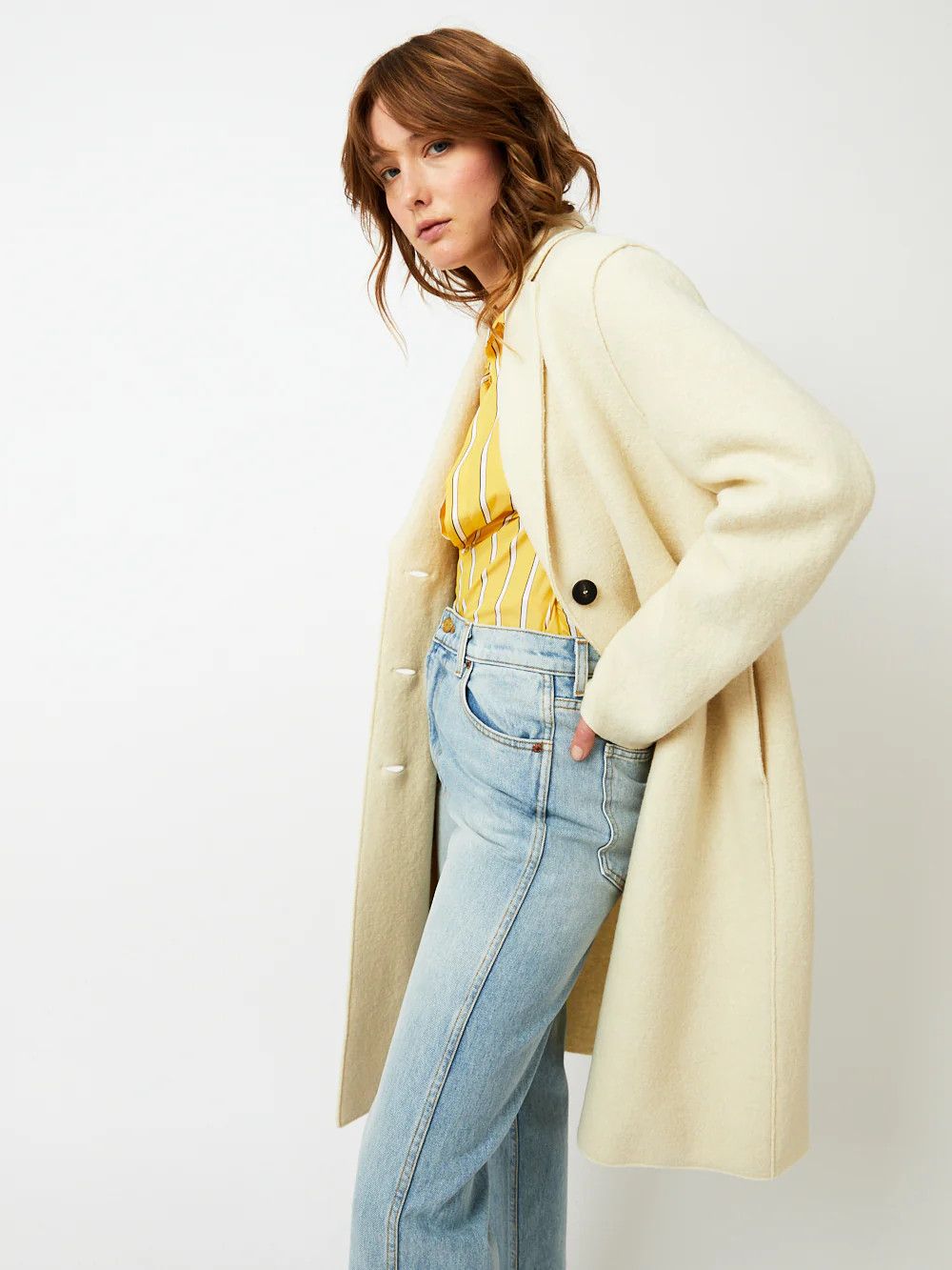 Harris Wharf London o1s22i1n1024 Single-Breasted Wool Boiled Coat in Ivory Size M / US 6-8 / IT 42-44 - 2 Thumbnail