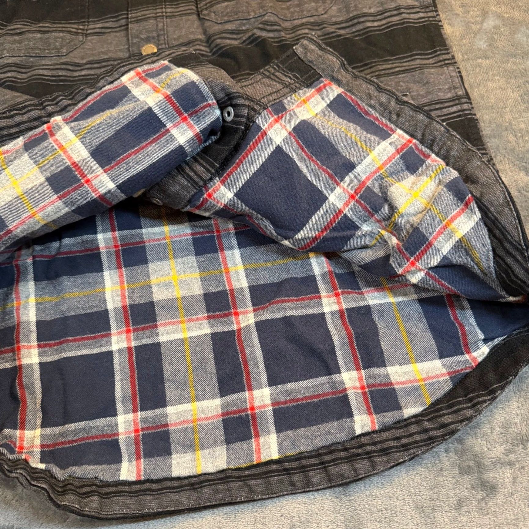 Duluth Trading Company Duluth Trading Co Striped Shirt Jacket Mens Medium Gray Flannel Lined Snap Shirt Jacket Size US M / EU 48-50 / 2 - 5 Thumbnail