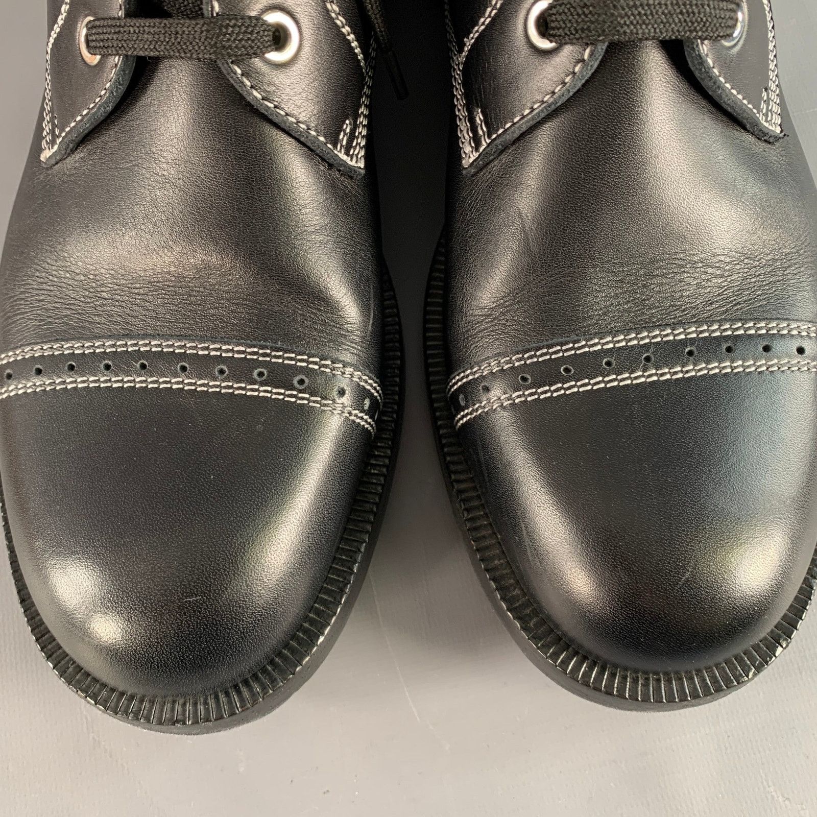 Loewe 12 Black White Contrast Stitch Leather Military Boots Size US 12 / EU 45 - 9 Thumbnail
