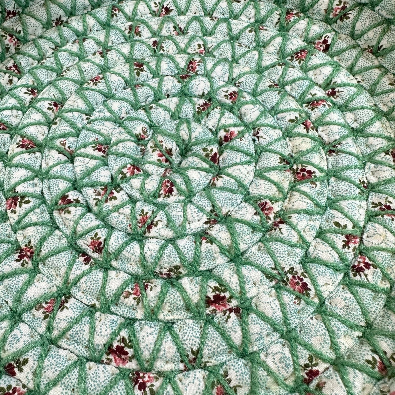 Other Woven Coiled Fabric Bread Bun Basket Handles Green Floral Size ONE SIZE - 6 Thumbnail