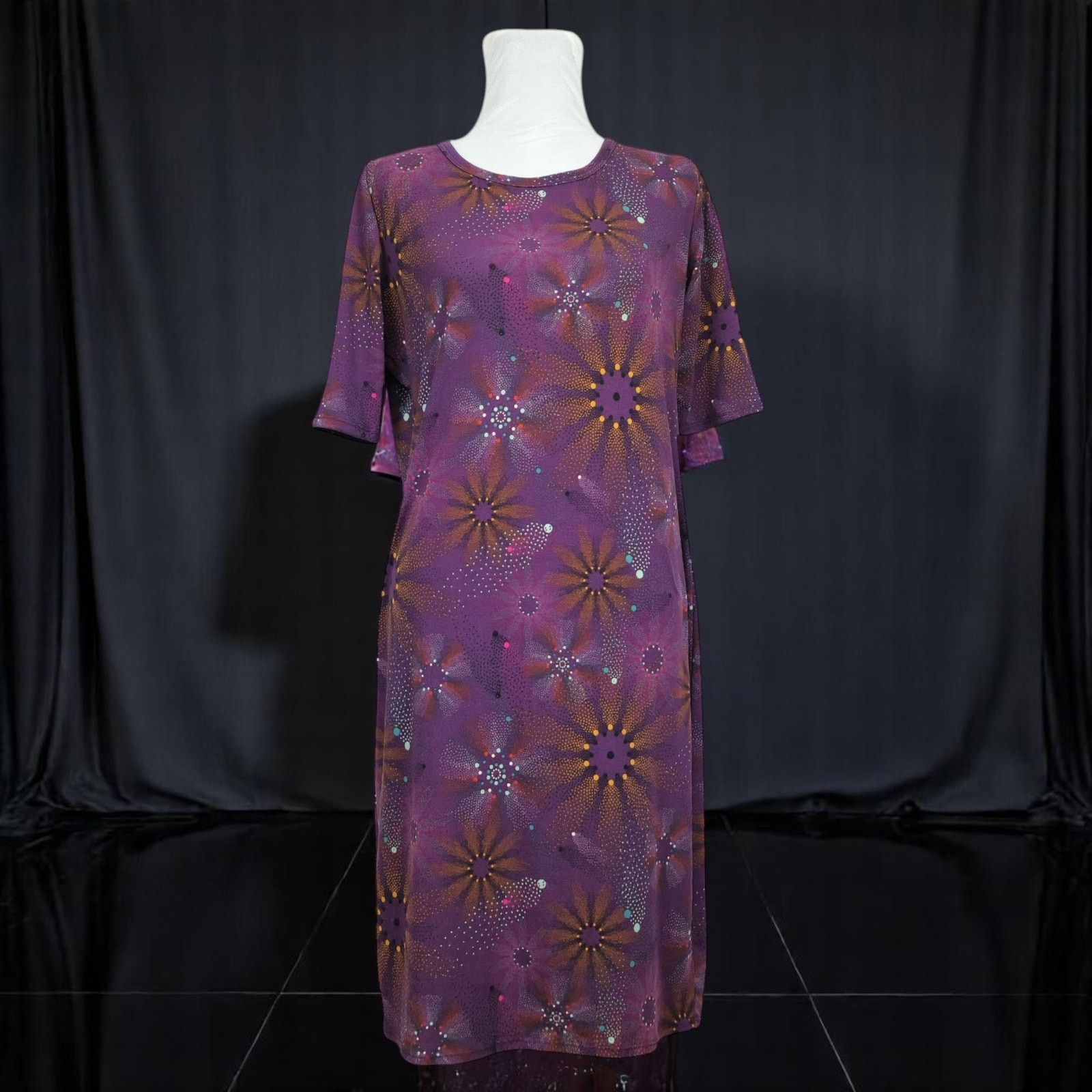 Other LuLaRoe Julia Size Large Dress Purple Starburst Print USA Size L / US 10 / IT 46 - 9 Thumbnail