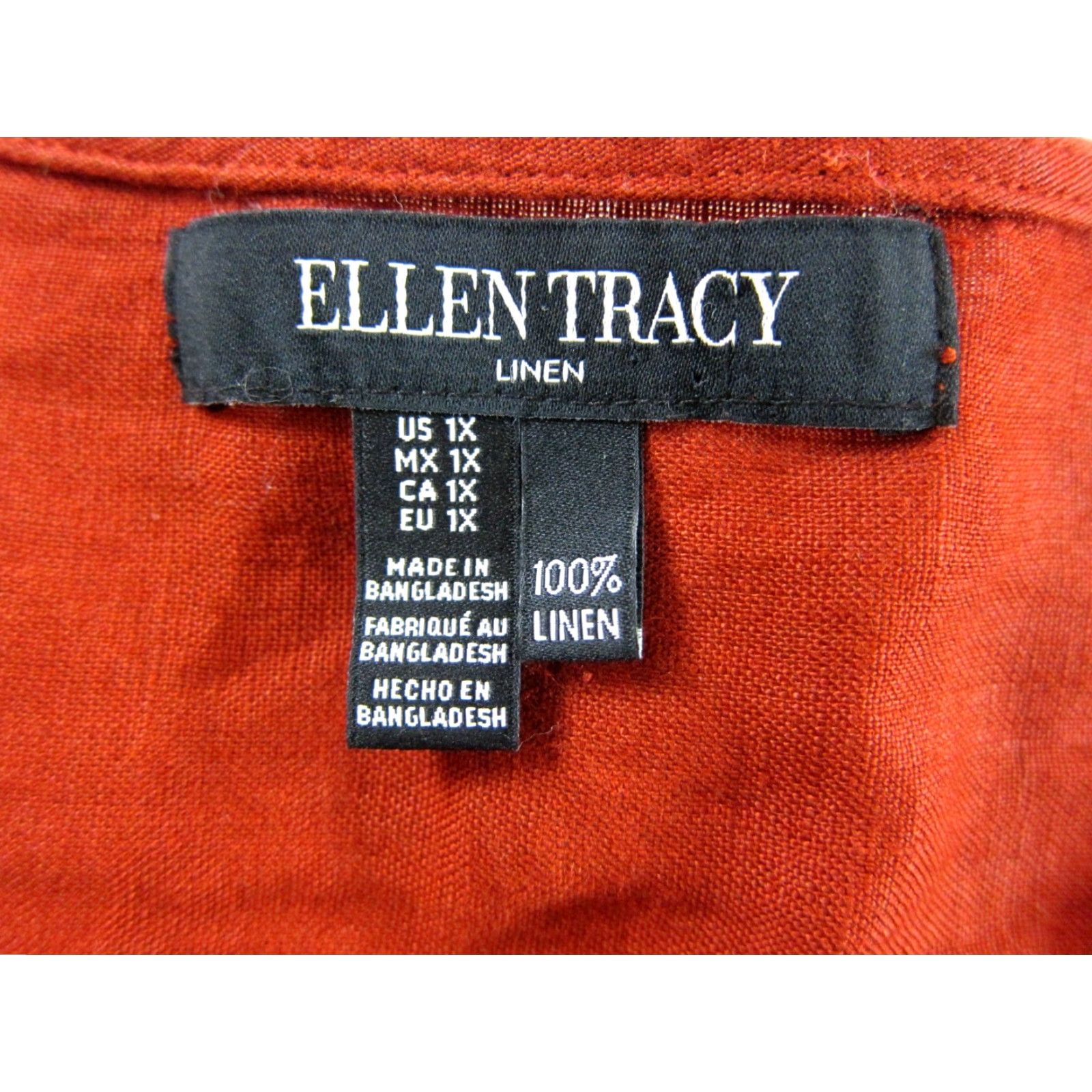Ellen Tracy Ellen Tracy Blouse 100% Linen Orange Short Sleeve Button Down Tie Front 1X Size XL / US 12-14 / IT 48-50 - 3 Thumbnail
