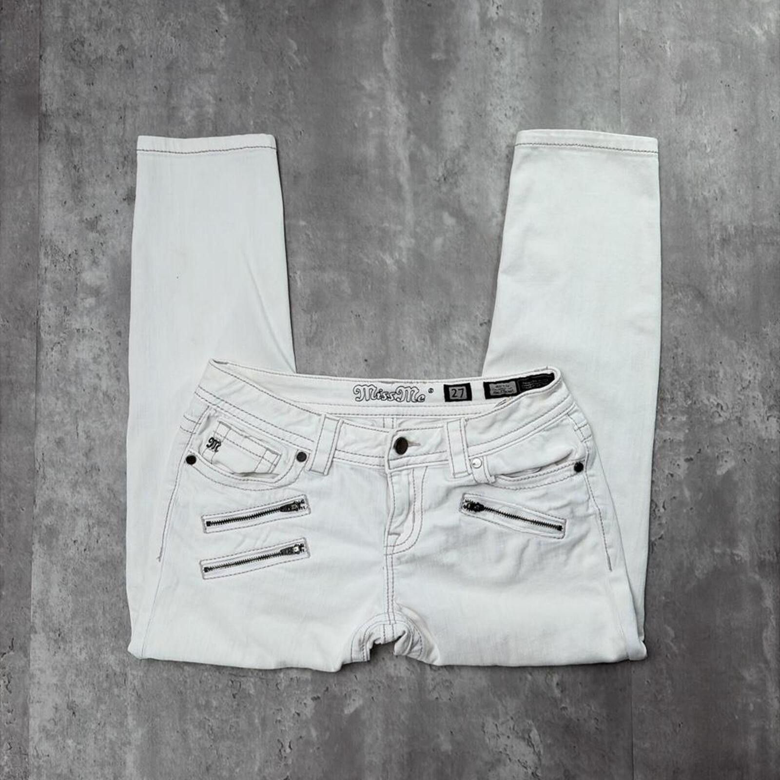 Other Y2K White Miss Me Grunge Gothic Ankle Skinny Denim Jeans Size 27" / US 4 / IT 40 - 2 Thumbnail
