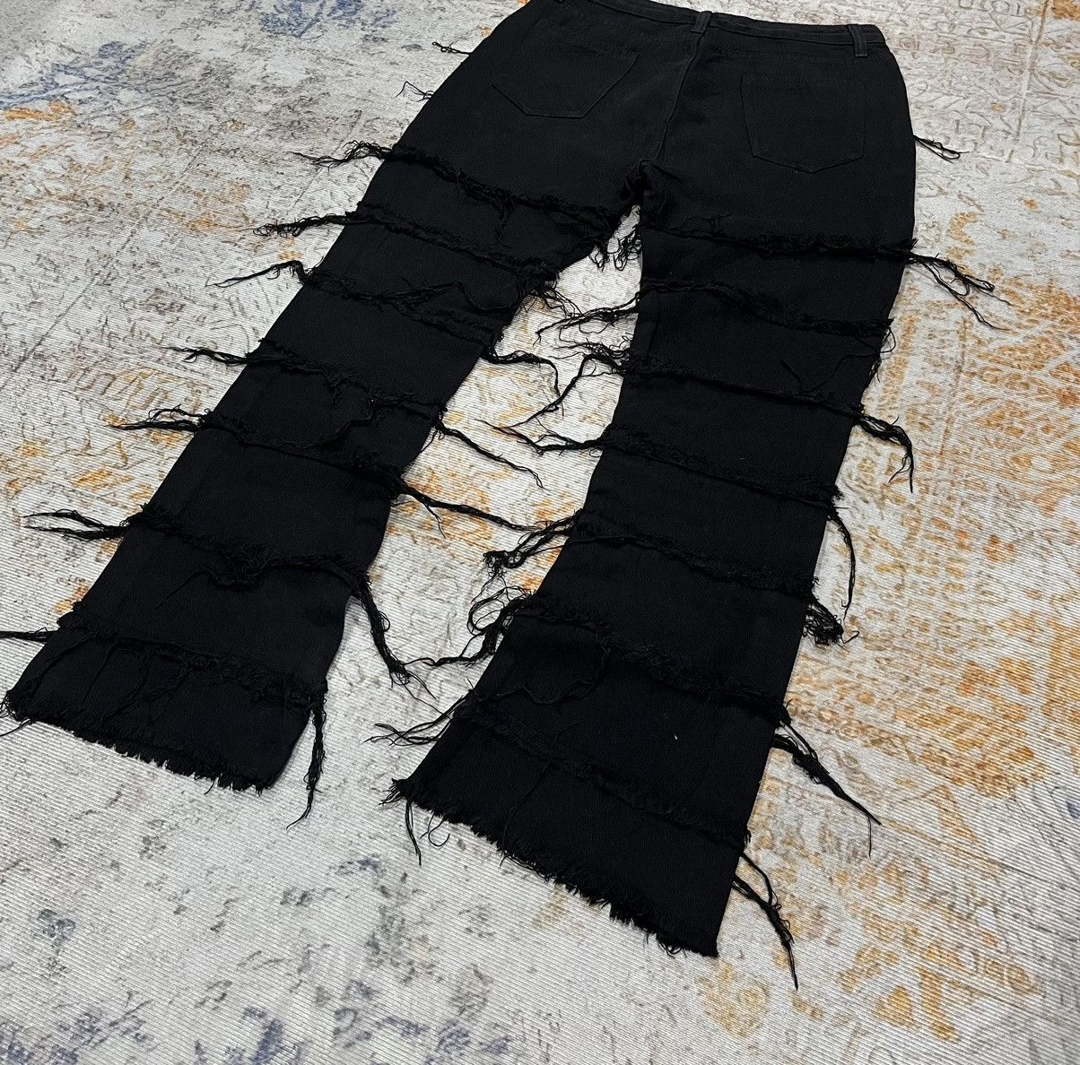 Japanese Brand Stacking Motive Flare Fringe Black Jeans Size US 31 - 4 Thumbnail