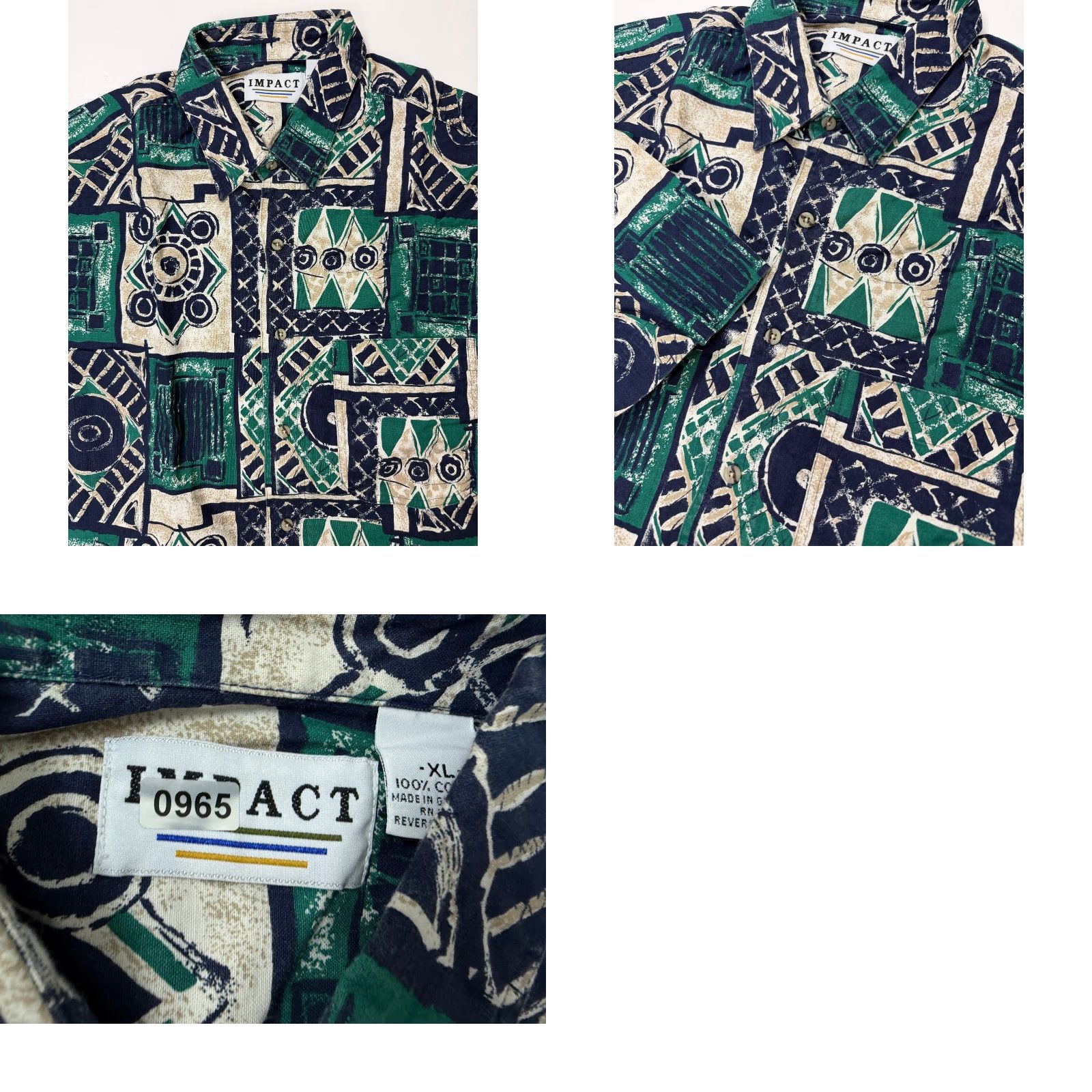 Vintage VINTAGE Impact Geometric Shirt Men XL Slim Green Cotton Button-Up 80s 90s Tribal Short Sleeve Size US XL / EU 56 / 4 - 10 Thumbnail