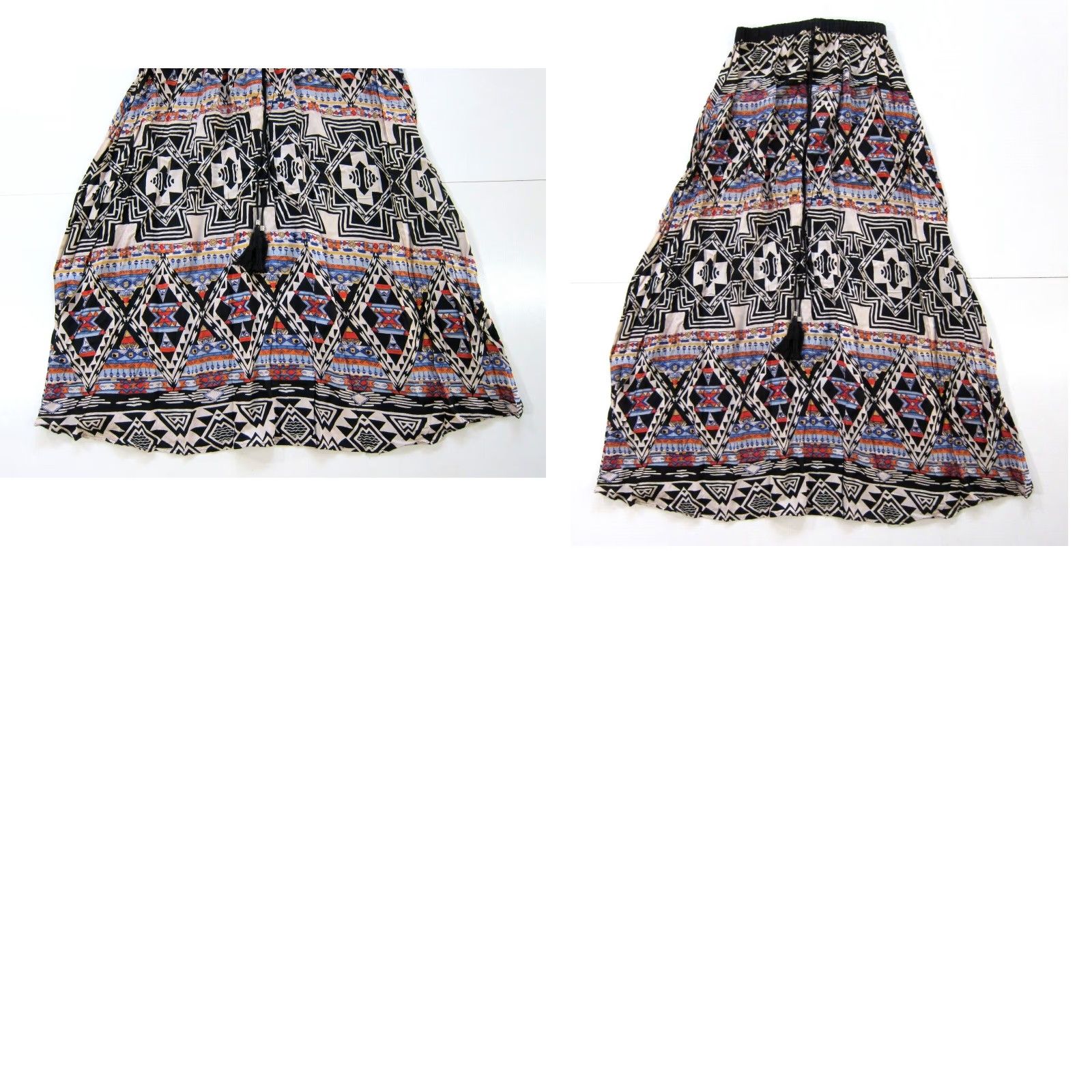 Vintage Angie Skirt Geometric Maxi Long 100% Rayon Black Orange Blue Women L Adult Small Size 36" / US 14 / IT 50 - 8 Thumbnail