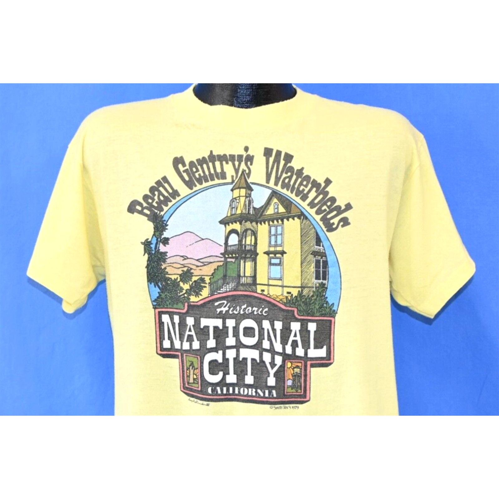 image of Vintage 70's Beau Gentrys Waterbeds National City San Deigo Ca T-Shirt Large L in White, Men's