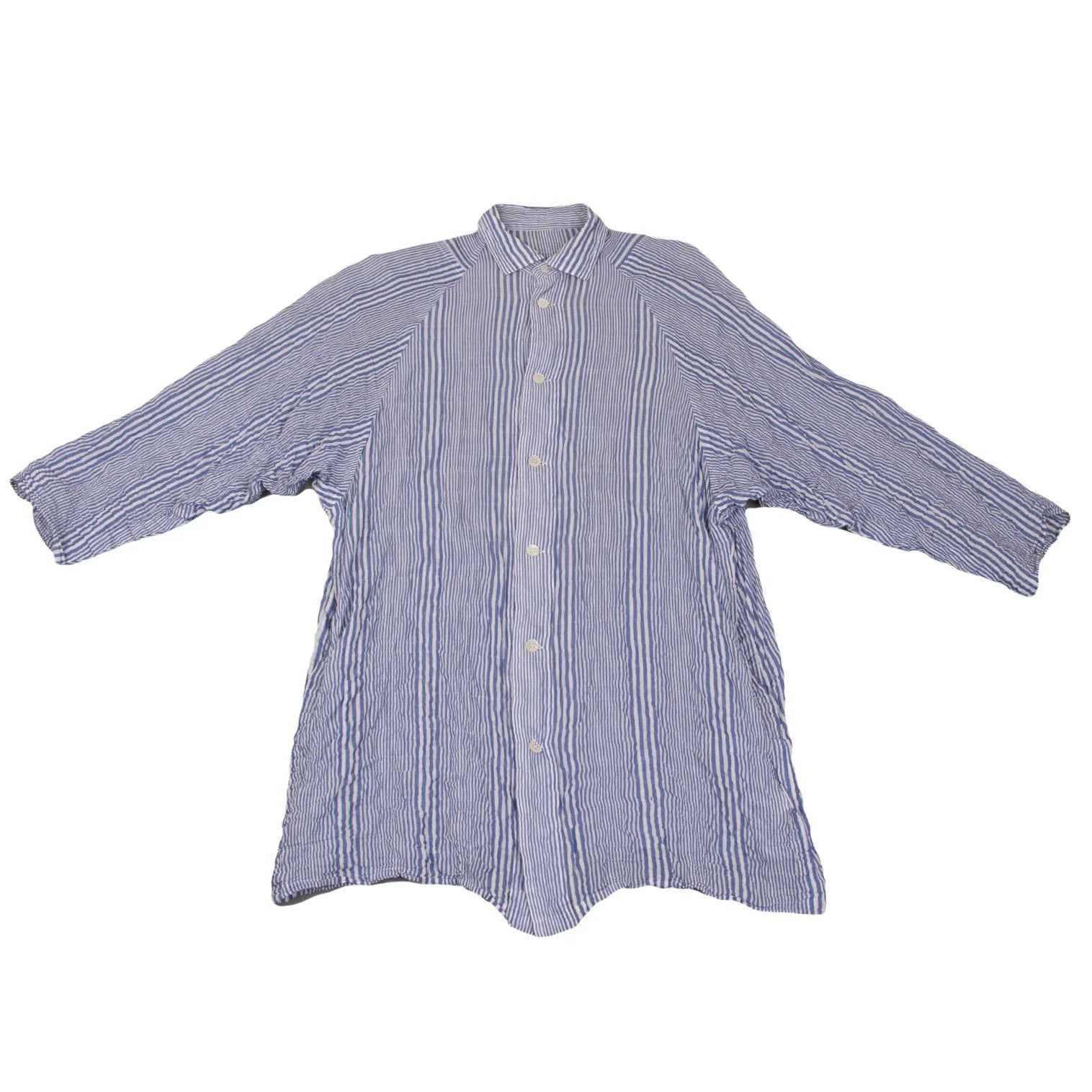 Yohji Yamamoto Yohji Yamamoto Wrinkled Stripe Long Shirt Blue White Size US M / EU 48-50 / 2 - 1 Thumbnail