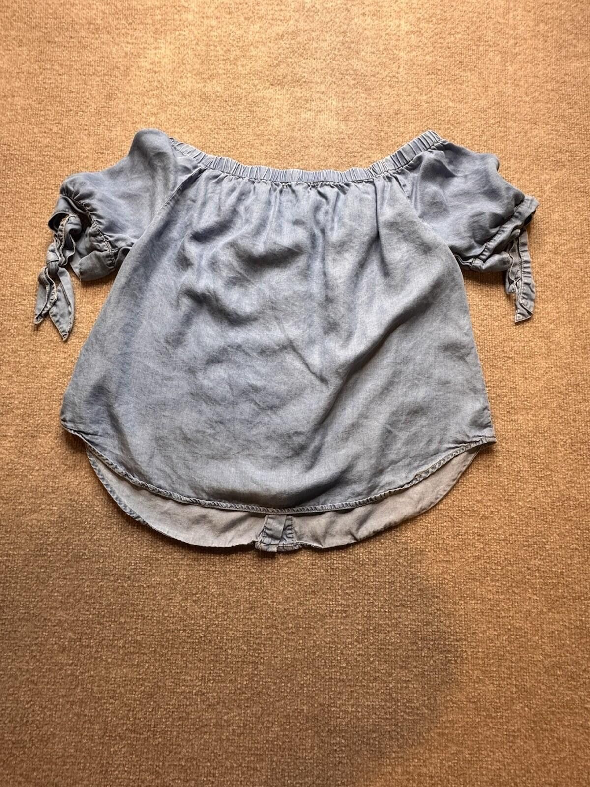 Other Haute Monde Blue Chambray Off-Shoulder Button Up [760] Size L / US 10 / IT 46 - 3 Thumbnail