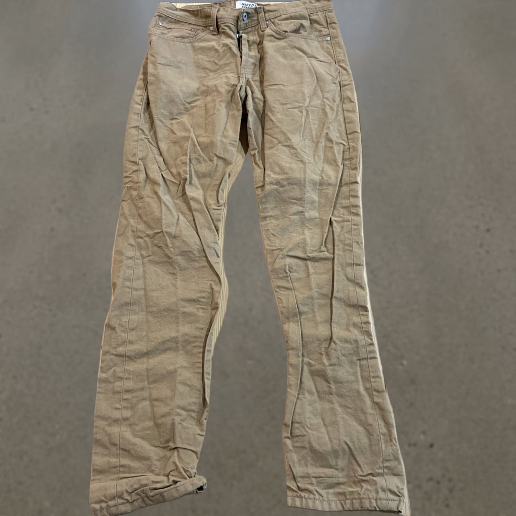 Vintage Naked & Famous Denim Jeans 30x28 Tan Selvedge Button Fly Straight 5-Pocket Denim Dark Cotton Blend Regular Mens Brown City Preppy 2000s? Size US 30 / EU 46 - 1 Thumbnail