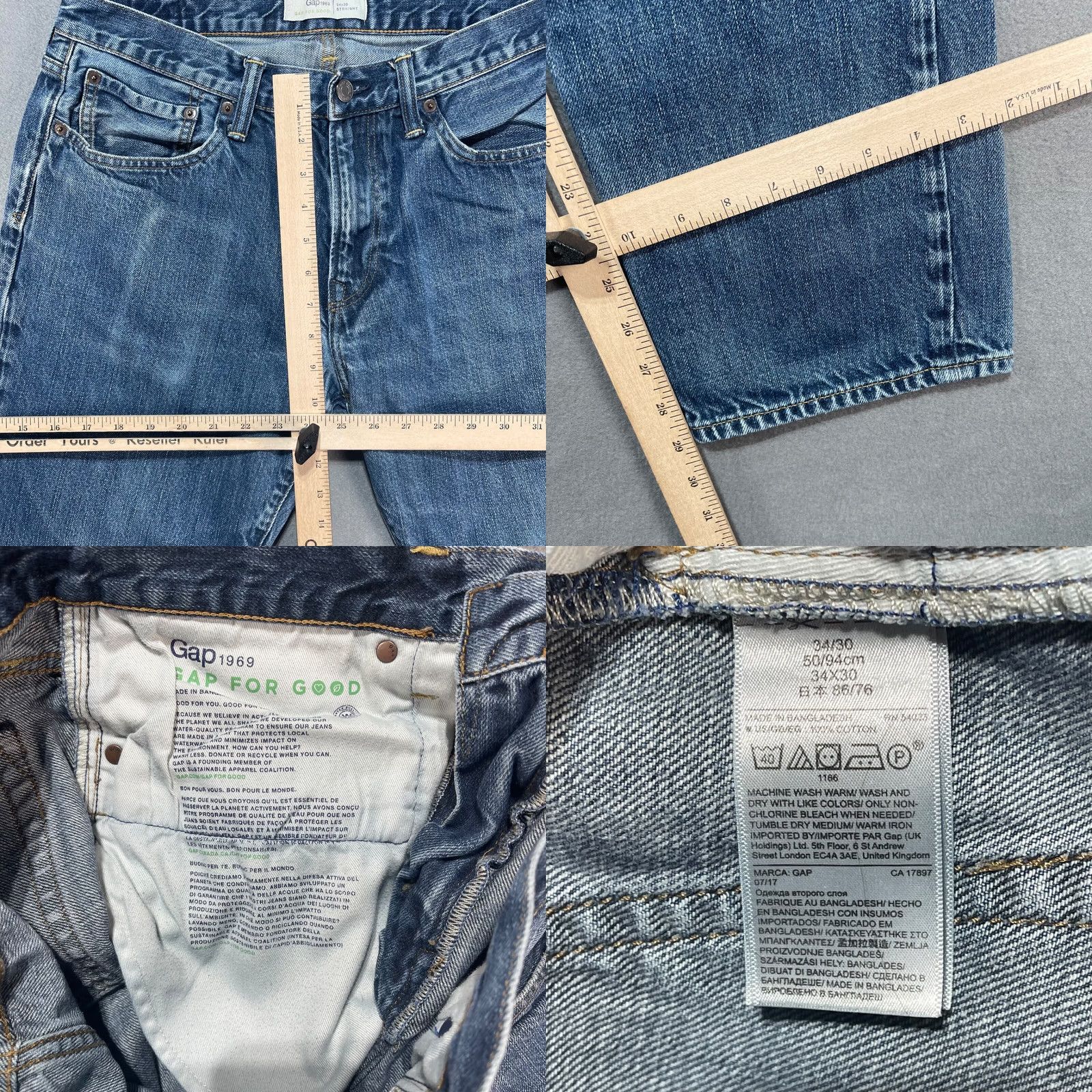Gap Gap 1969 Mens Jeans Straight 34x30 Medium Wash 100% Cotton Denim Blue 5-Pocket Regular Fit USA 90s Vintage Style ShirtS? Size US 34 / EU 50 - 8 Thumbnail