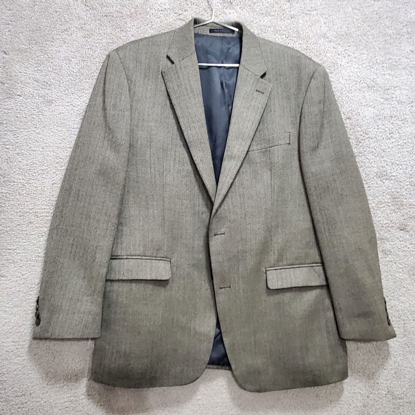 Chaps Chaps Blazer Jacket Men's 42R Tan Black Herringbone 100% Wool Single Breasted Size 42R - 2 Thumbnail