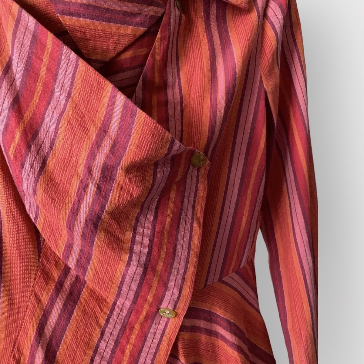 Vintage × Vivienne Westwood Vintage AW00 Red Striped Asymmetric Blouse Size L / US 10 / IT 46 - 4 Thumbnail