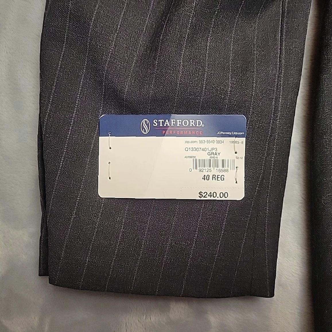Stafford Stafford Blazer Men 40R Gray Pinstripe Worsted Wool Classic Fit Suit Jacket NEW Size 40R - 7 Thumbnail