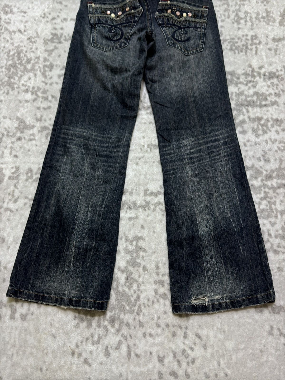 Hysteric Glamour Flare Oririn Studded Wide Leg Jeans Claw Mark Whiskers Size US 27 - 10 Thumbnail