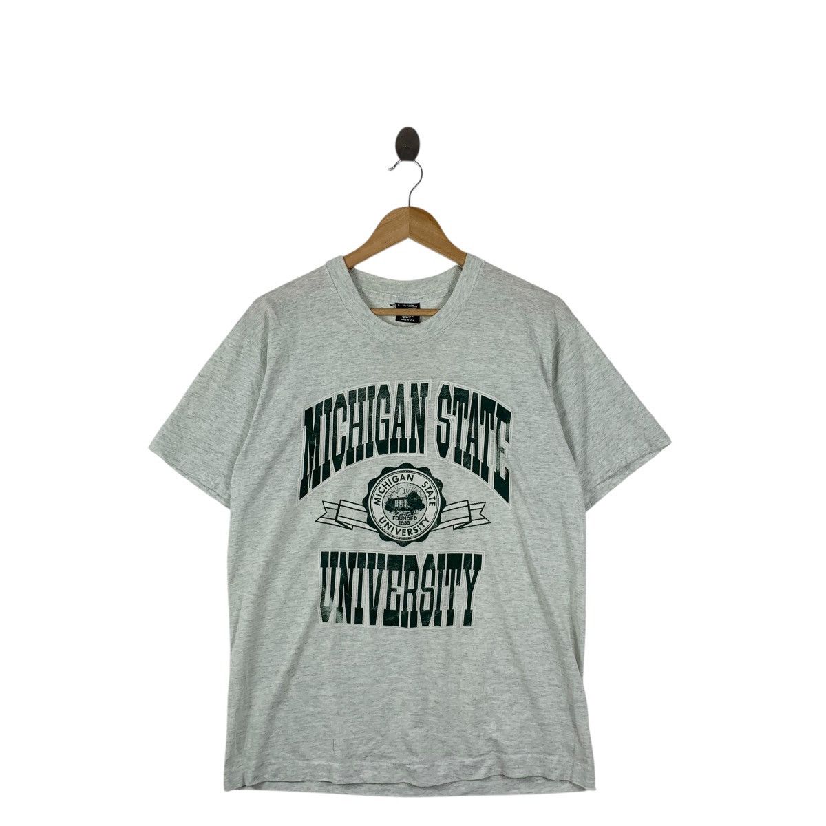 Vintage Vintage 80’ MICHIGAN STATE UNIVERSITY Crest Logo Tee Shirt Size L / US 10 / IT 46 - 3 Thumbnail