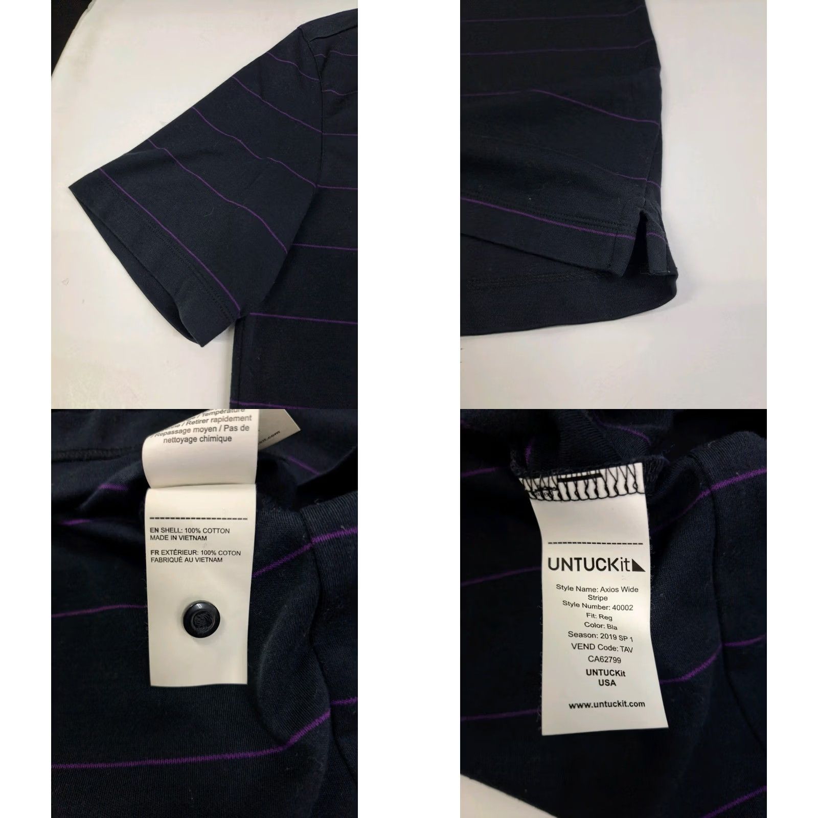 UNTUCKit UNTUCKit Mens Short Sleeve Polo Shirt Black Purple Stripes XL Cotton #6930 Polo Mens Regular Short Sleeve Striped City Classic Logo Pattern Striped Size US XL / EU 56 / 4 - 8 Thumbnail