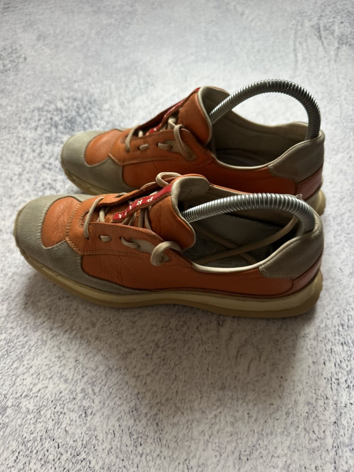 Prada Prada Red Tab Orange Leather Gray Suede Trainers Sneakers Size US 7 / IT 37 - 7 Thumbnail