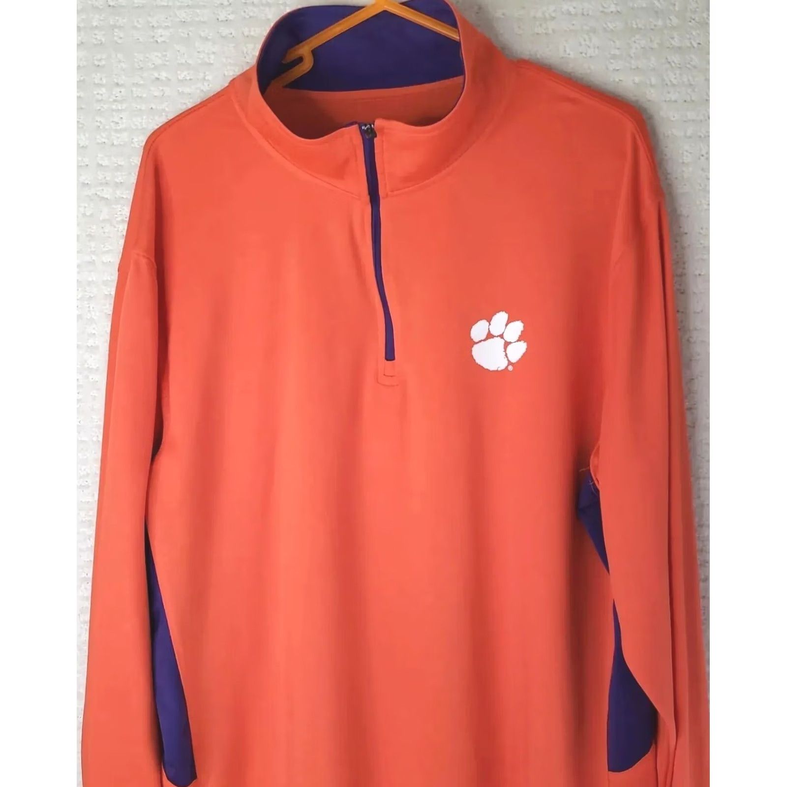 Vintage Clemson University Tigers Campus Heritage 1/4 Zip Long Sleeve Athletic Pullover Polo Men's XL Orange 100% Polyester Athletic Fit Size US XL / EU 56 / 4 - 2 Thumbnail