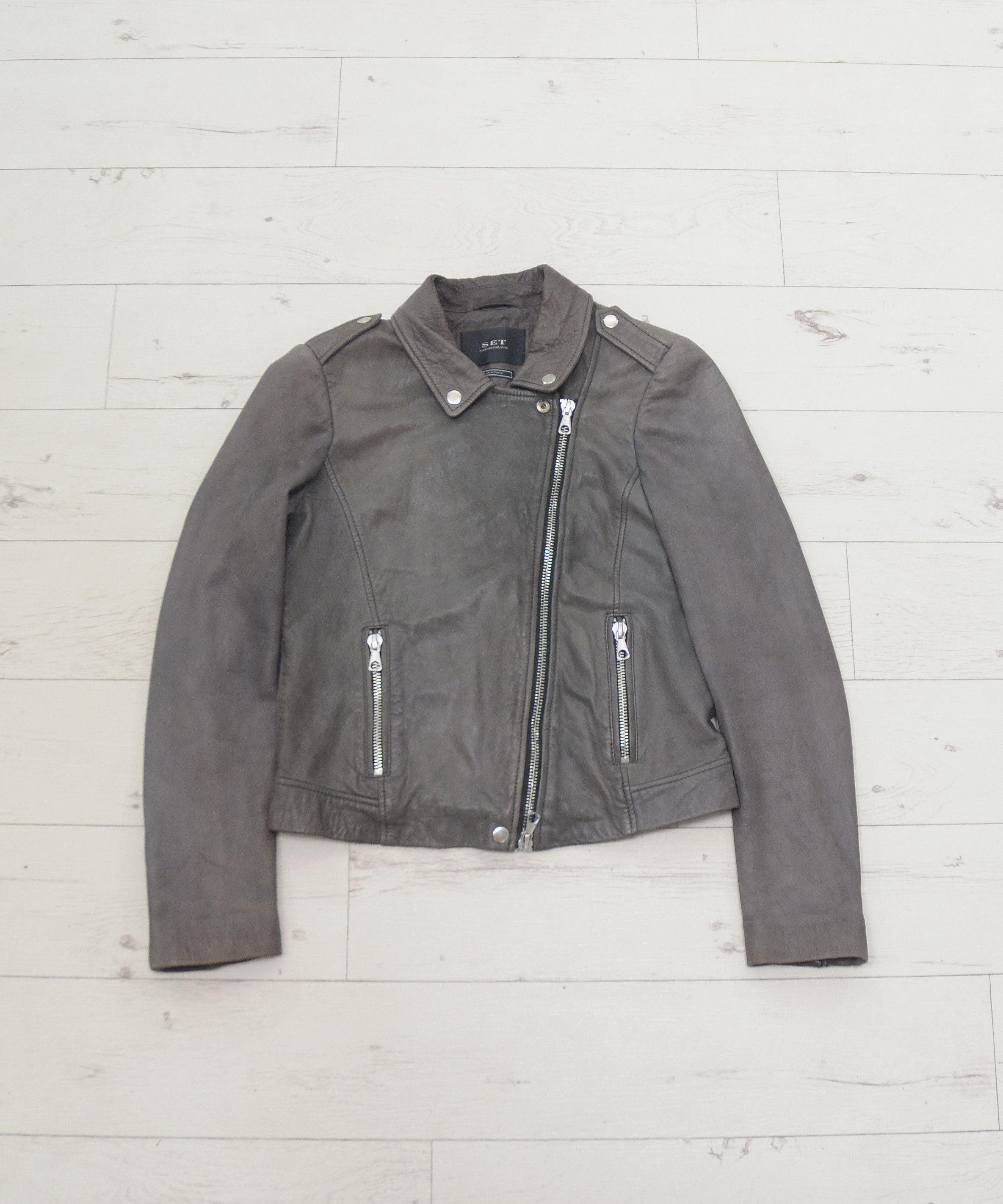 Other Womens Set Urban Deluxe OUI Leather Biker Moto Jacket Gray Size M / US 6-8 / IT 42-44 - 2 Thumbnail