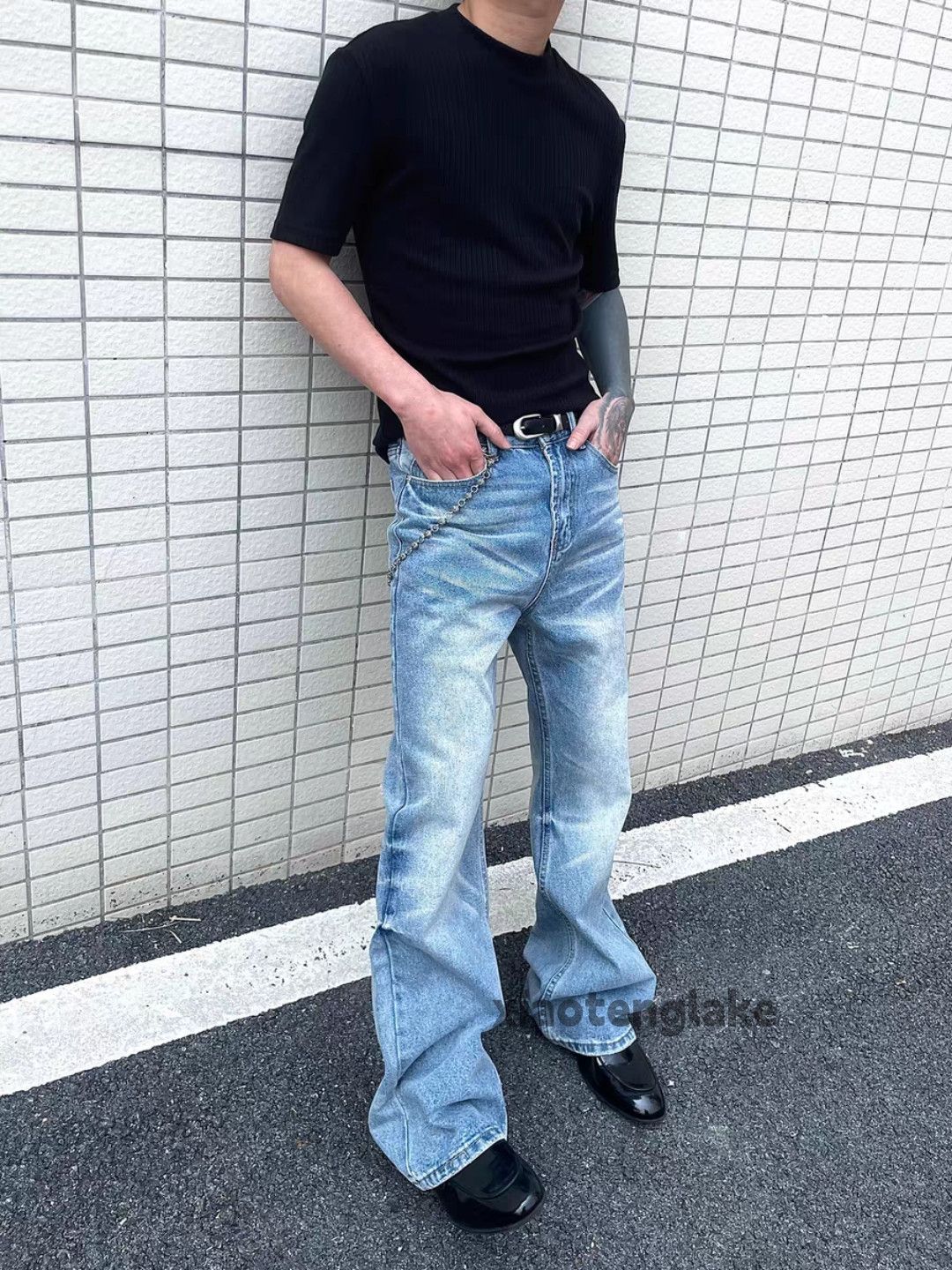 Jean Unisex washed faded cleanfit yuppie y2k flared jeans Size US 32 / EU 48 - 8 Thumbnail