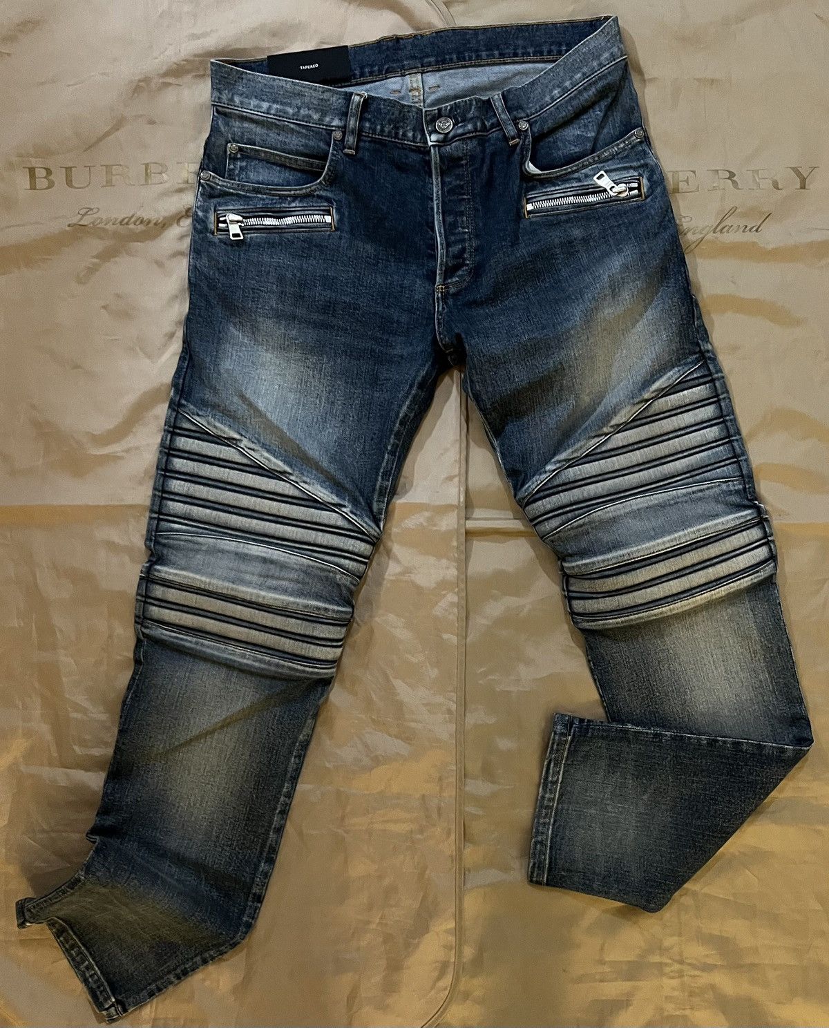 Balmain BALMAIN PARIS TAPERED MOTO DENIM SKINNY JEANS size