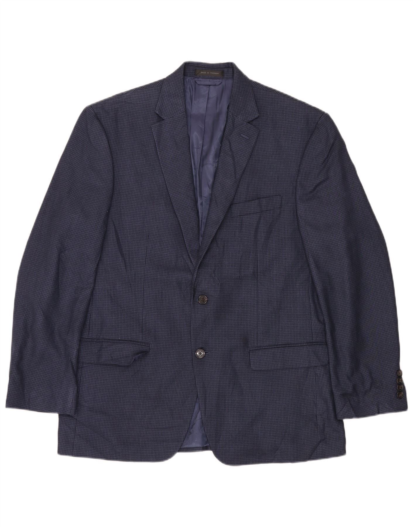 Ralph Lauren Mens 2 Button Blazer Jacket UK 38 Medium Navy Blue Houndstoo Size US L / EU 52-54 / 3 - 1 Thumbnail