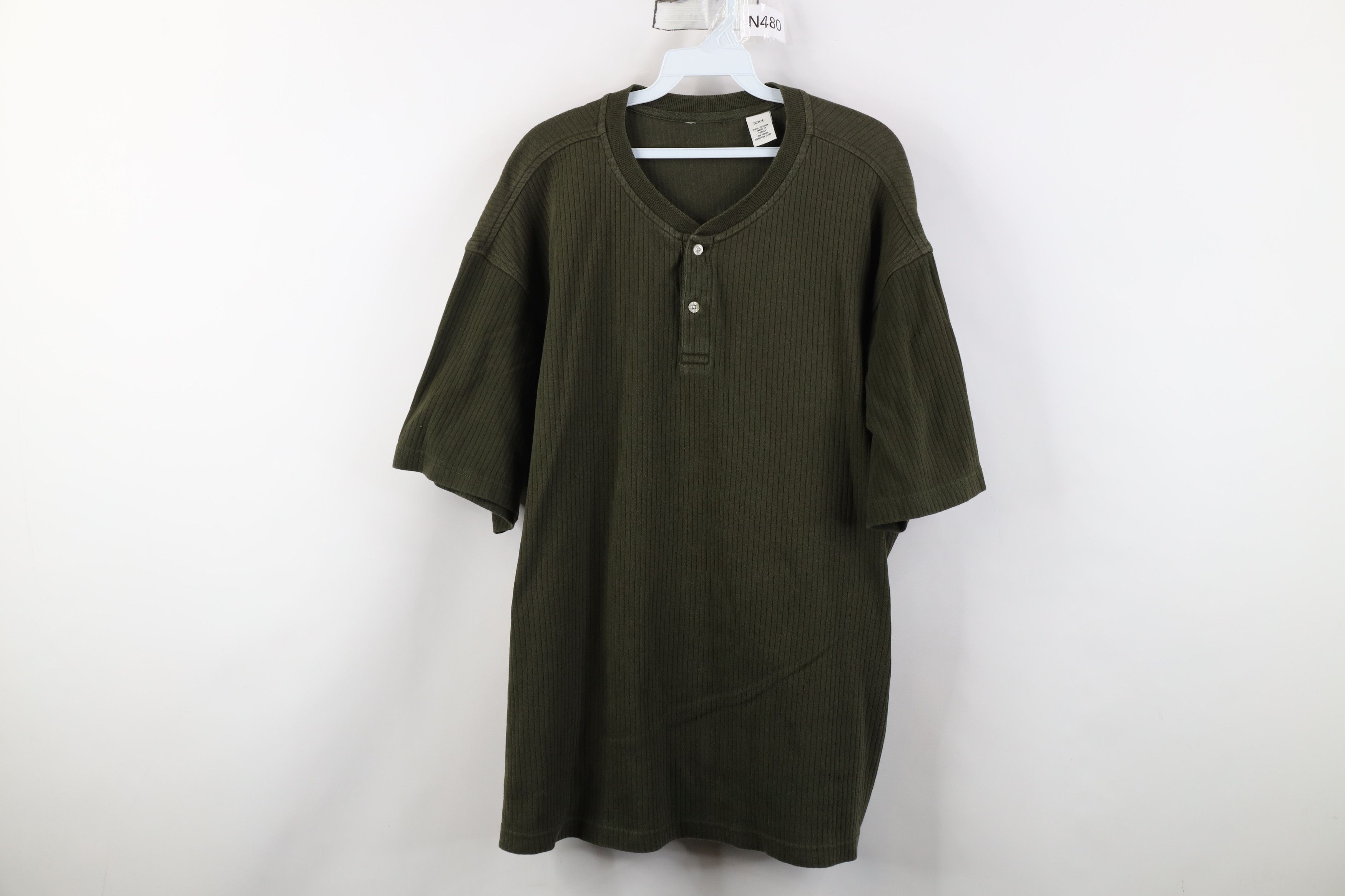 Vintage Vintage 90s Y2K Streetwear Cotton Ribbed Knit Henley T-Shirt Size US XXL / EU 58 / 5 - 1 Thumbnail