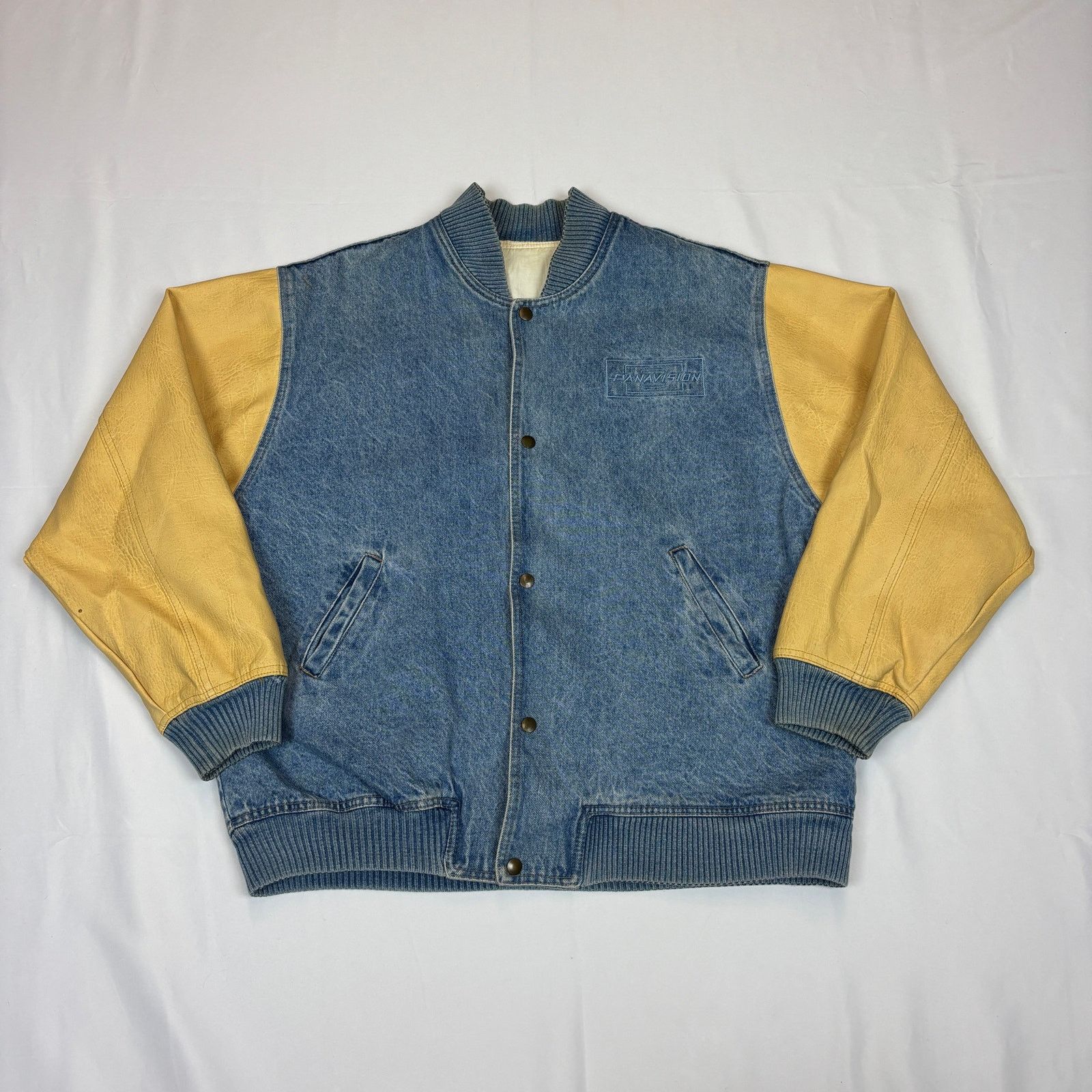 Vintage Vintage 90s Panavision Denim Leather Varsity Jacket XL Size US XL / EU 56 / 4 - 2 Thumbnail