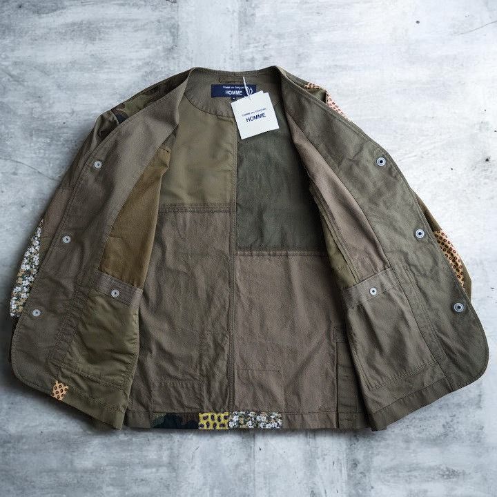 Comme des Garcons Homme NWT 25SS COMME des GARCONS HOMME Patchwork No Collar Jacket Size US S / EU 44-46 / 1 - 3 Thumbnail