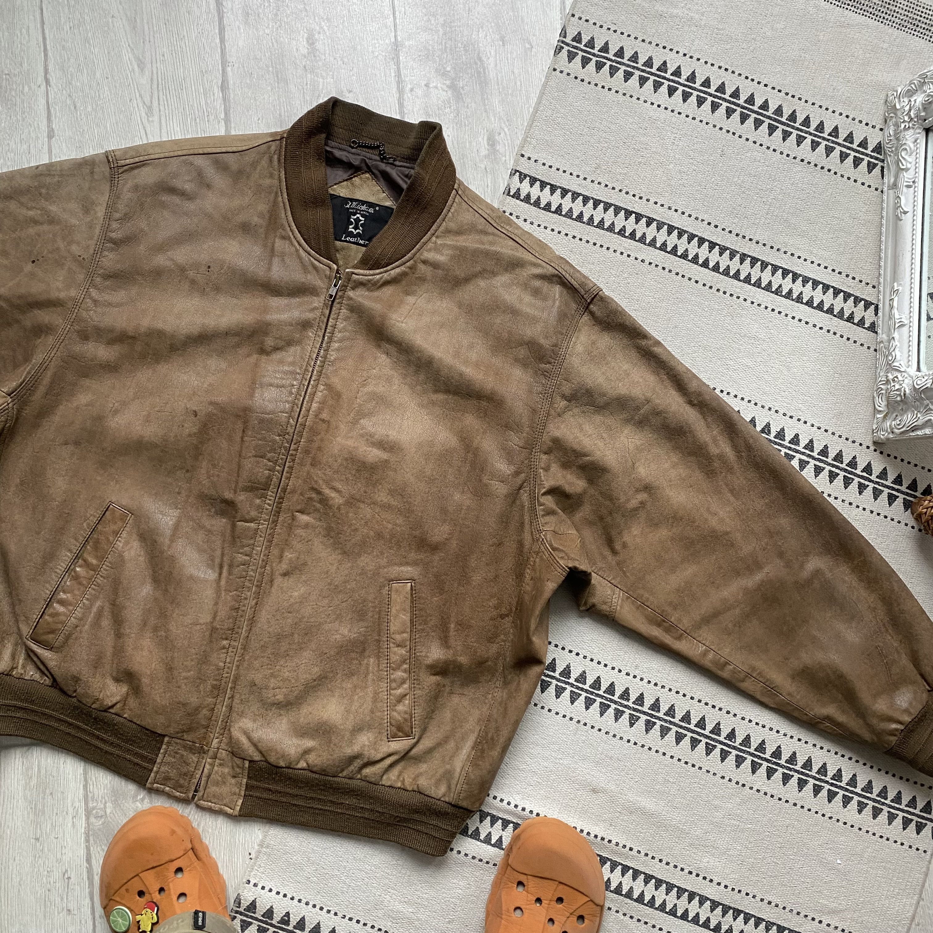 Genuine Leather Vintage 80-90s Faded Real leather bomber jacket Schott style Size US XL / EU 56 / 4 - 8 Thumbnail