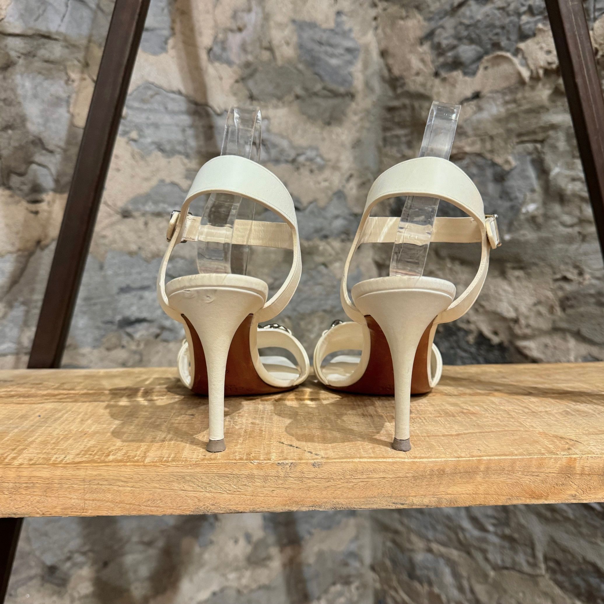 Celine Céline Ivory Leather Chain Accent Heeled Sandals Size US 10 / IT 40 - 5 Thumbnail