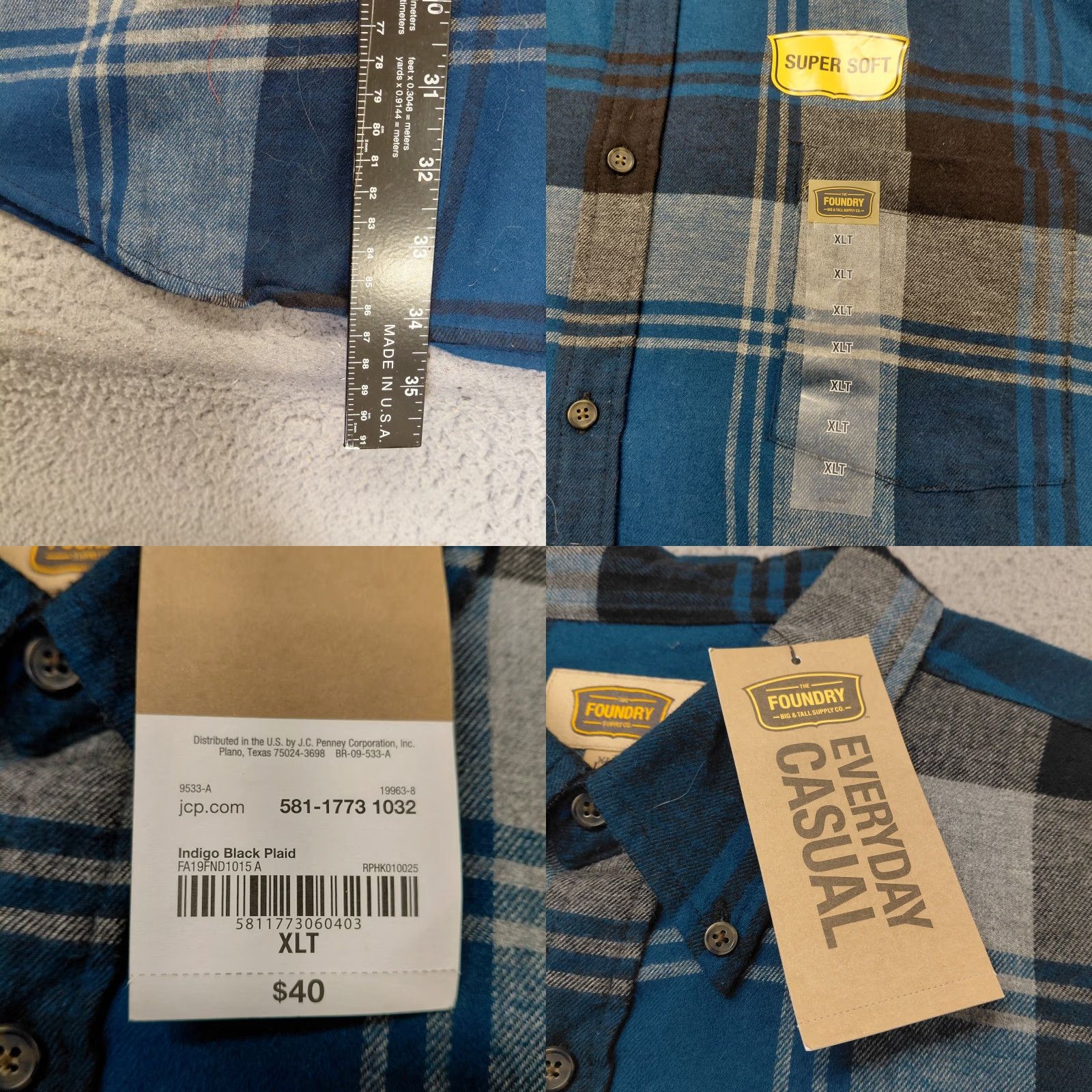 Vintage Foundry Flannel Shirt Men XLT Blue/Black Long Sleeve Button-Up Super Soft Casual Plaid Vintage No Size US XL / EU 56 / 4 - 8 Thumbnail