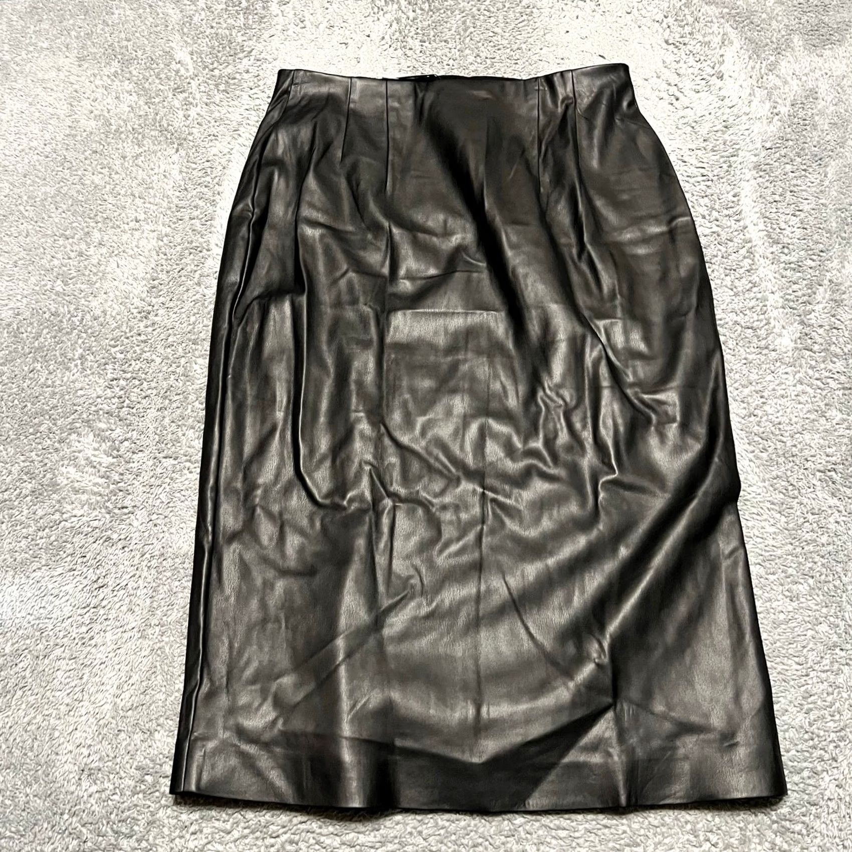 Express Express Faux Leather Pencil Skirt High Waist Slit Black Large Womens Size 36" / US 14 / IT 50 - 4 Thumbnail