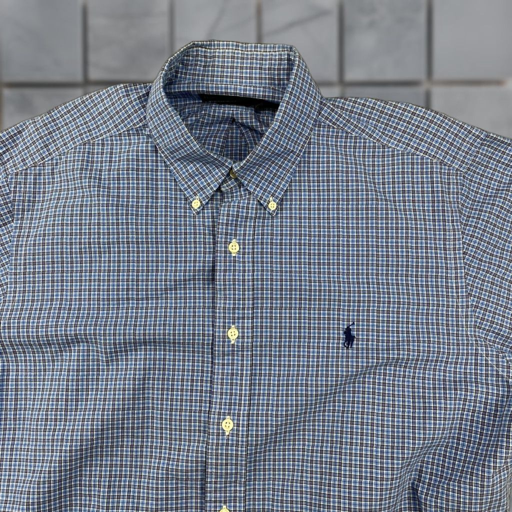 Ralph Lauren Ralph Lauren Dress Shirt Mens 17 Blue Check Classic Fit Long Sleeve Shirt Size 46R - 1 Thumbnail