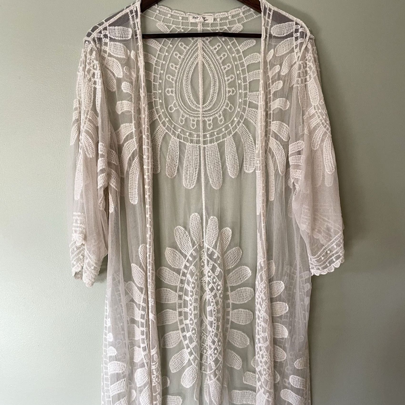 Vintage VINTAGE Rebellion Again Cream Embroidered Sheer Lace Duster Kimono M Women's Shirt? Size M / US 6-8 / IT 42-44 - 3 Thumbnail