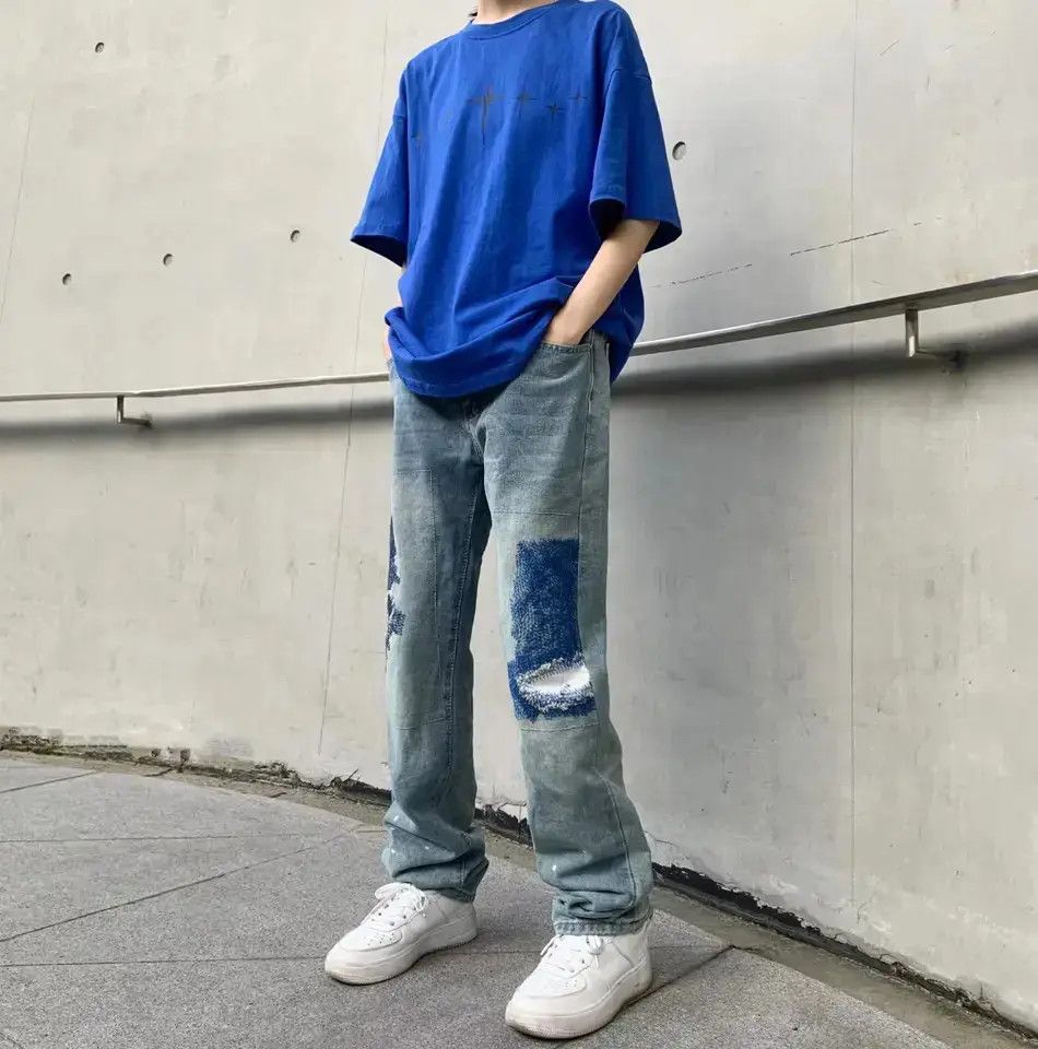 Japanese Brand Retro Straight Embroidered High Street Jeans Size US 32 / EU 48 - 6 Thumbnail