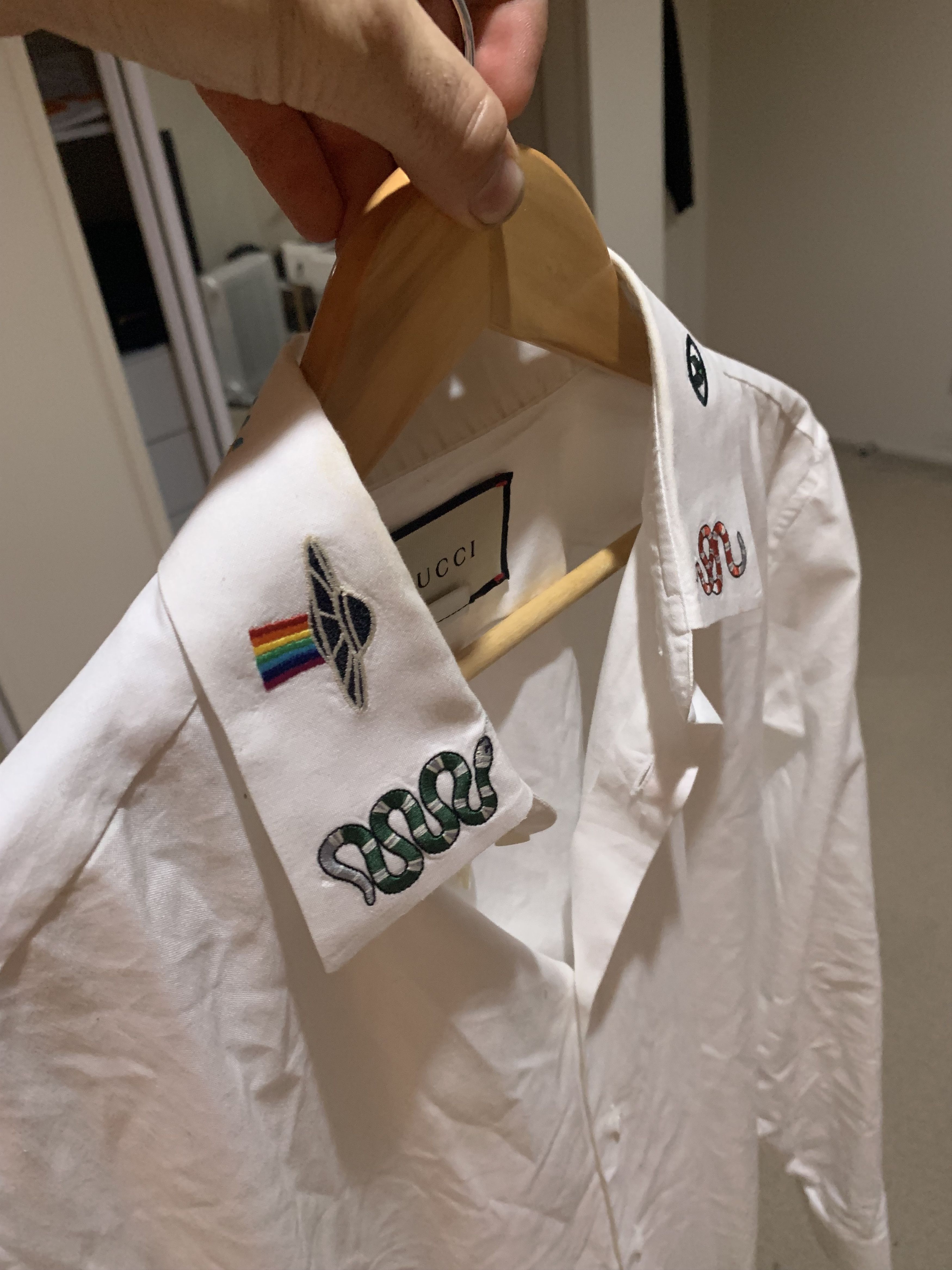 Gucci Gucci White Embroidered Collar Button-Up Shirt Size US M / EU 48-50 / 2 - 1 Thumbnail