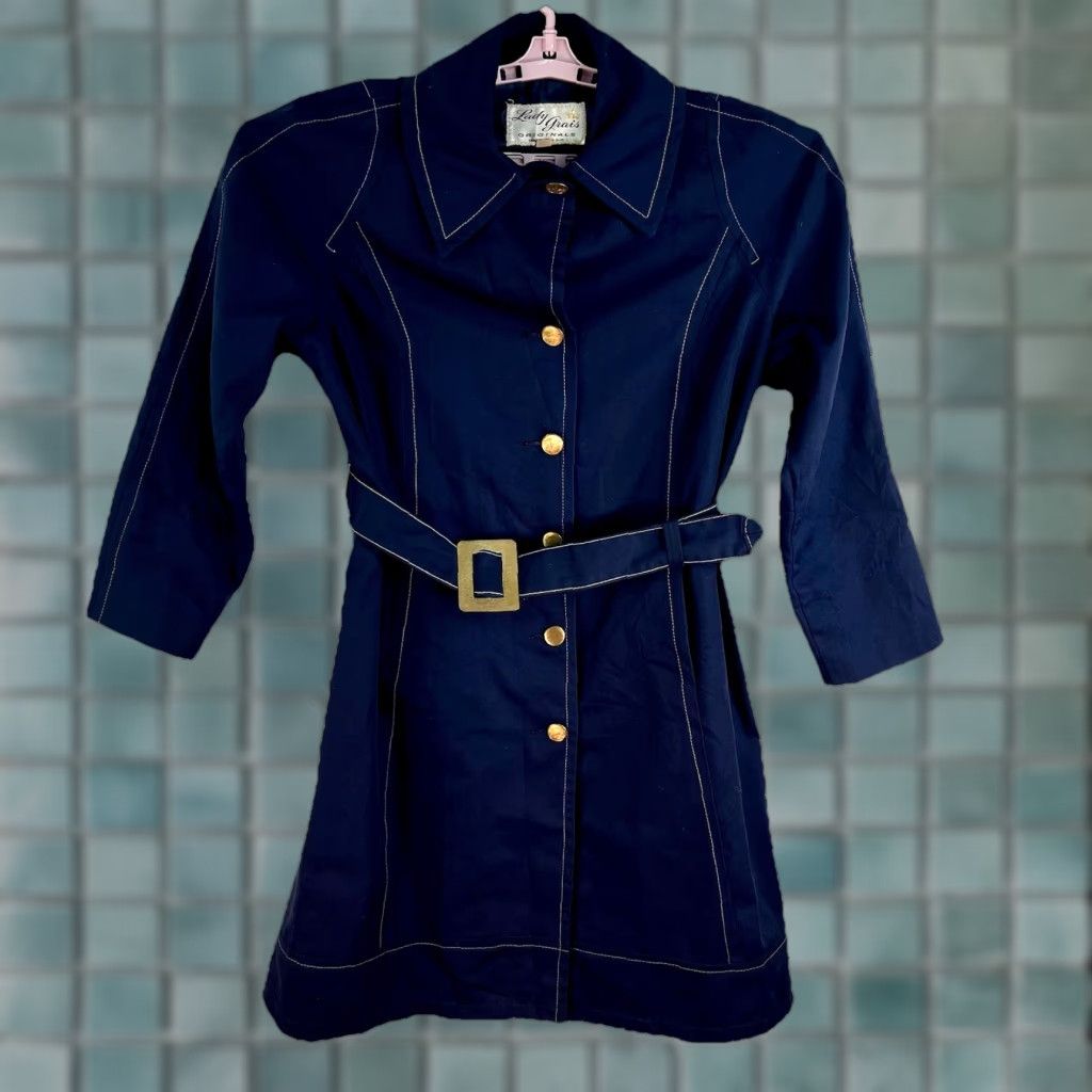 Vintage VINTAGE 1970s Lady Grais Belted Overcoat Women's Size 16 Blue Cotton Mod/GoGo USA Size XXL / US 16-18 / IT 52-54 - 1 Thumbnail