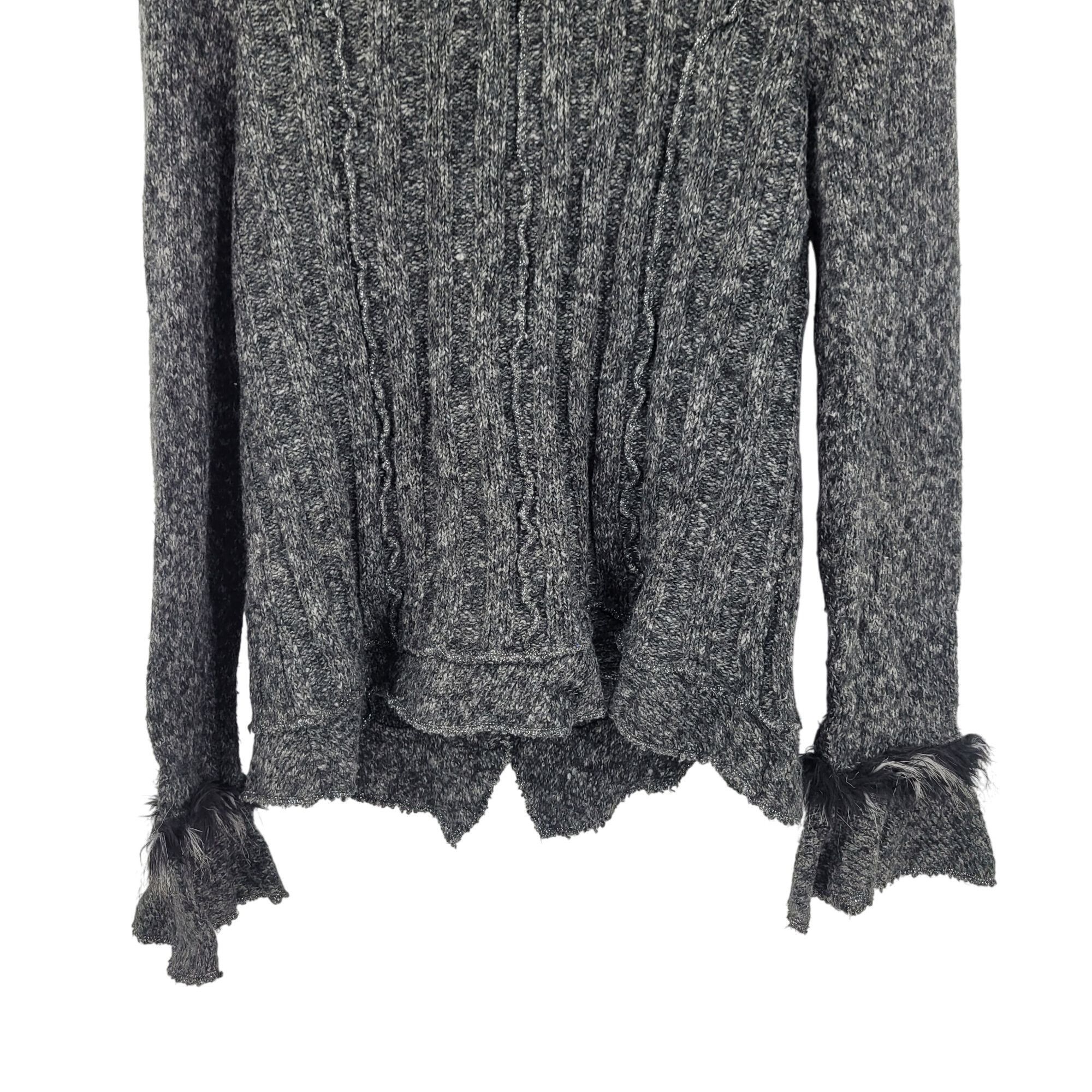 Vintage Vtg 90s Gothic Ruffled Knit Cardigan Sweater Sz L Faux Fur T Size L / US 10 / IT 46 - 10 Thumbnail