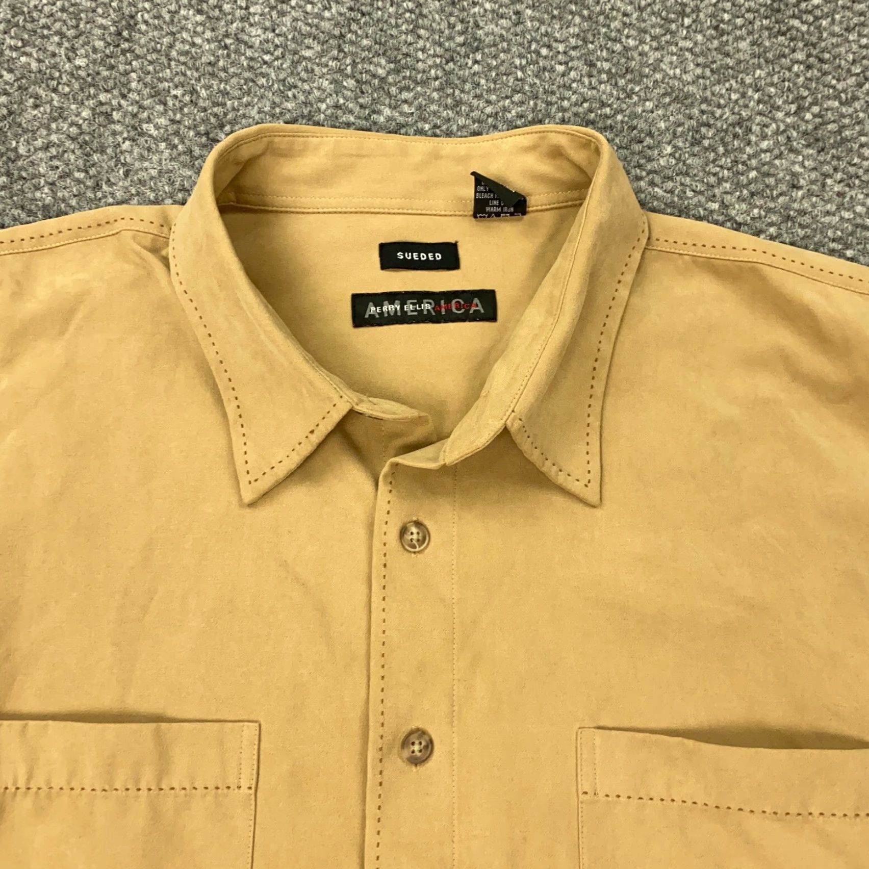Perry Ellis Perry Ellis America Sueded Shirt Mens Big 2X Brown Polyester Blend Long Sleeve Button-Up Shirt Size US XXL / EU 58 / 5 - 2 Thumbnail