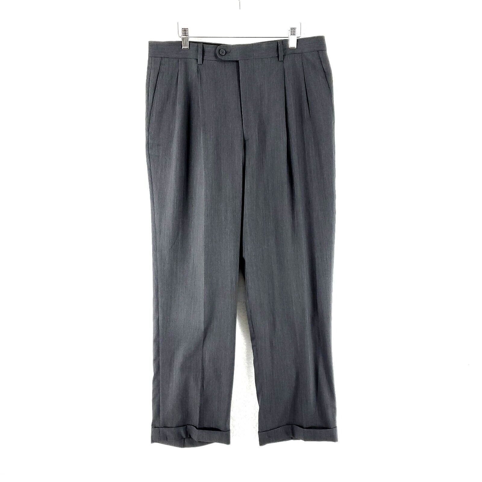 Designer Lanificio Comero Linea Naturale Wool Pleated Cuffed Gray Dre Size 34R - 1 Thumbnail