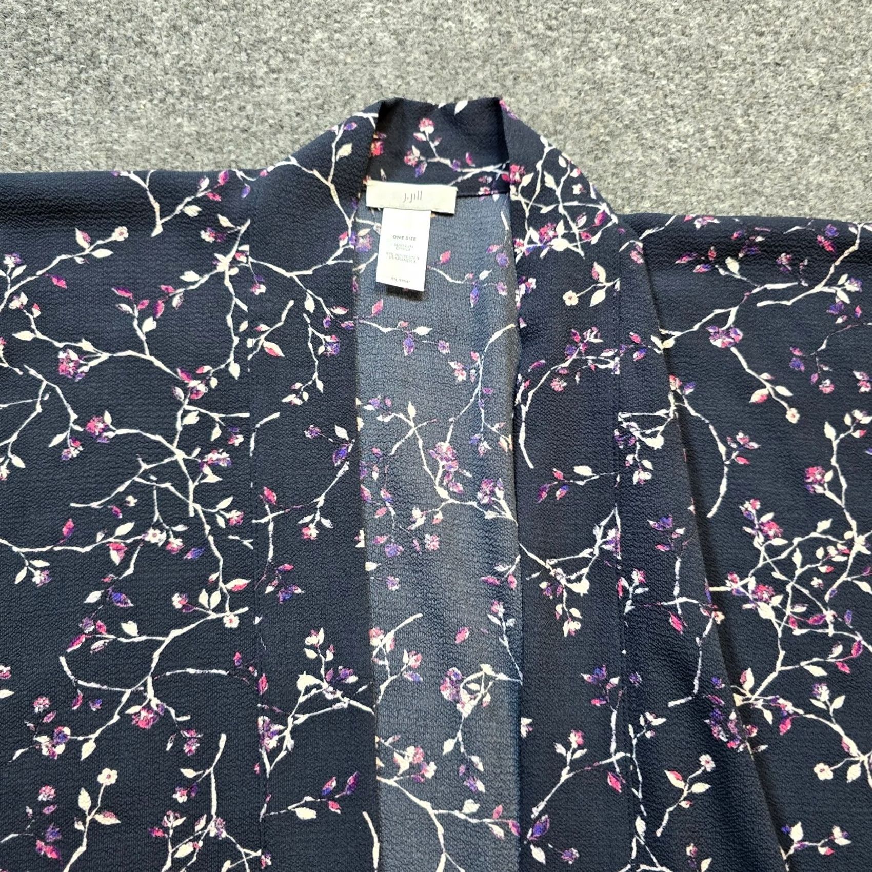 J. Jill J Jill Cardigan Womens One Size Black Floral Kimono Poncho Open Casual Career Shirt Size ONE SIZE - 2 Thumbnail