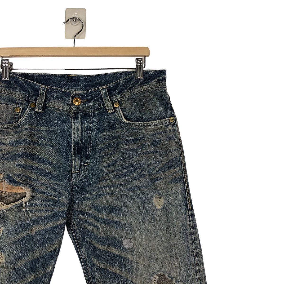 Japanese Brand 🔥Rusty Holes Punk Denim Biker Denim Craft Japan Made Size US 34 / EU 50 - 6 Thumbnail